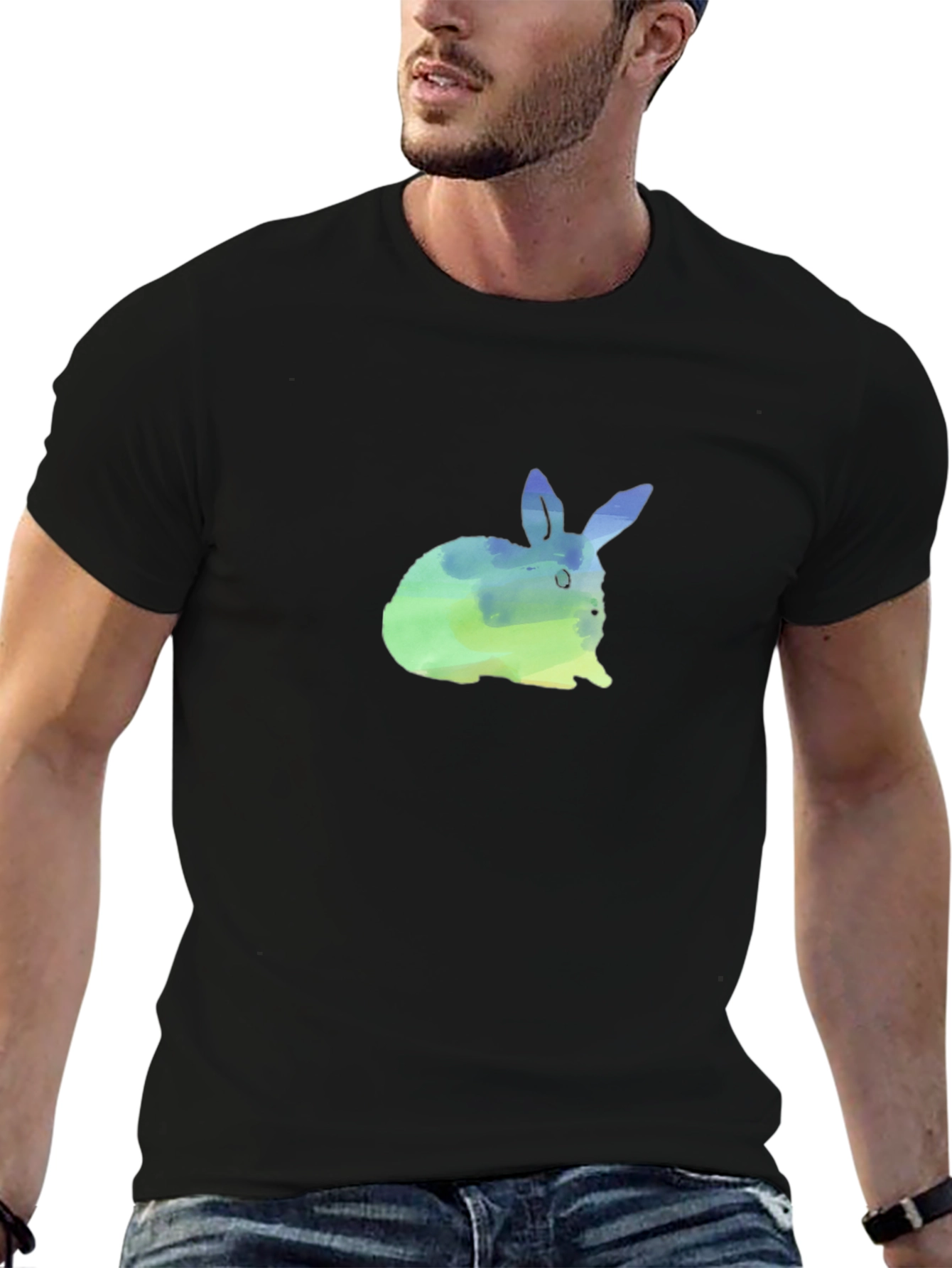 Black Watercolor Bunny Graphic Tee - Soft Cotton Comfort view 6