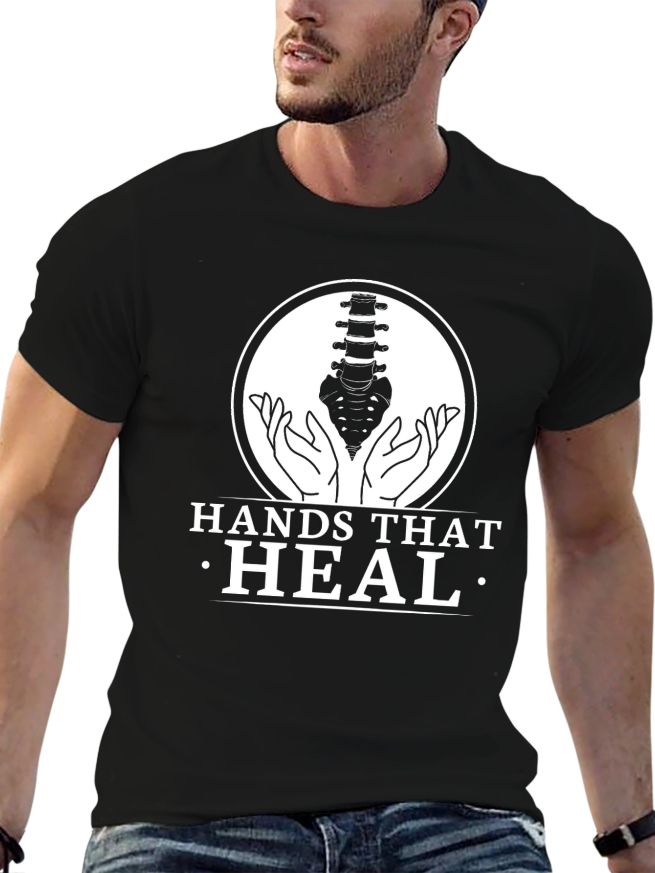 Black Chiropractor Hands That Heal Graphic Tee view 6