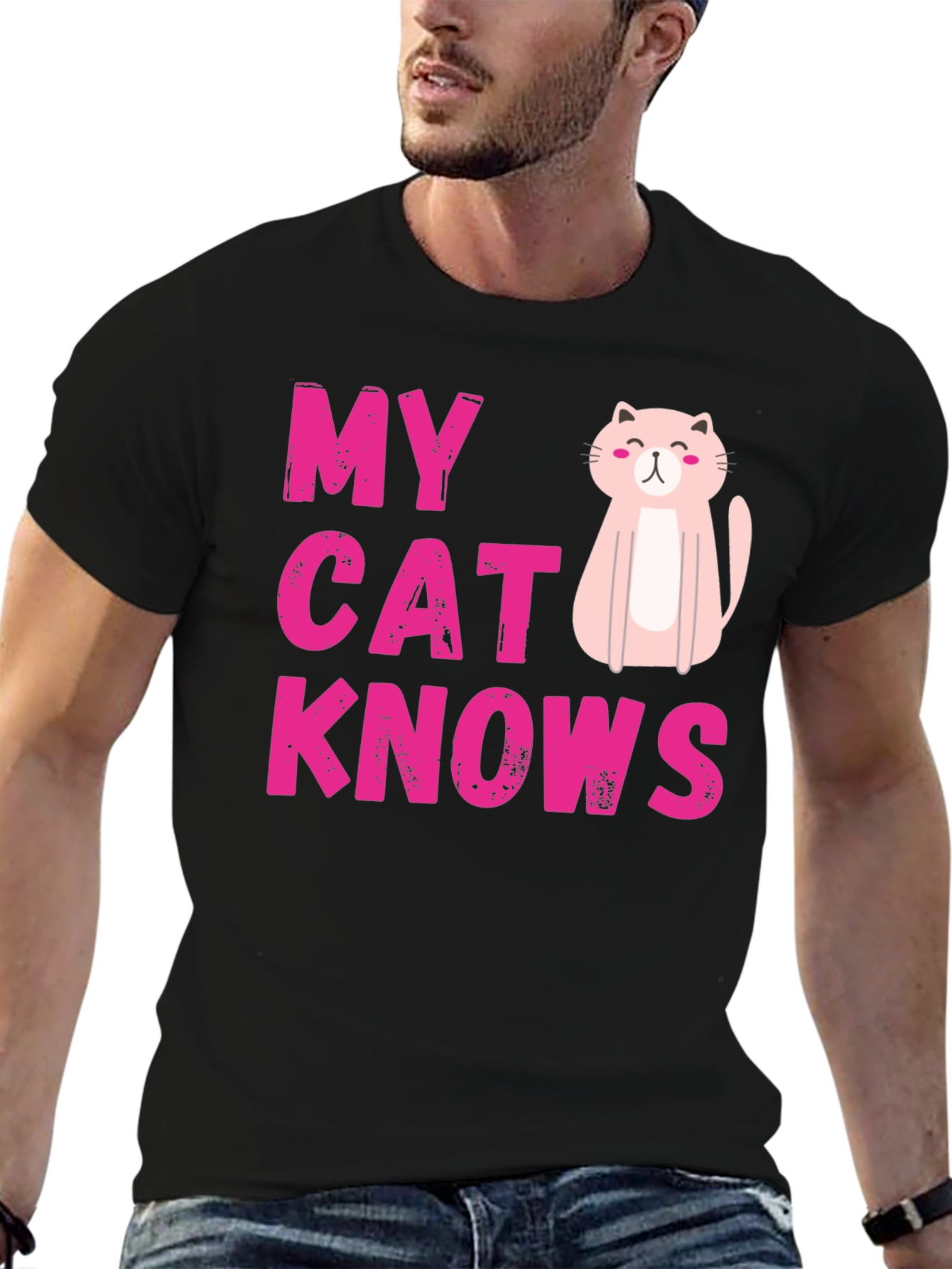 Black My Cat Knows T-Shirt - Cute Pink Graphic Tee view 6
