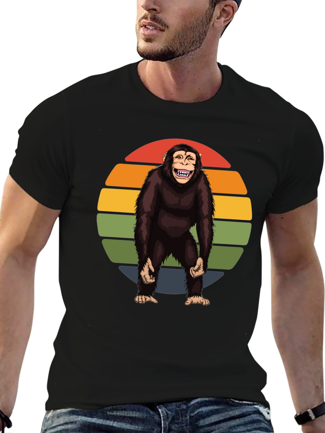 Black Retro Monkey Graphic Tee - Hilarious Ape Design view 6