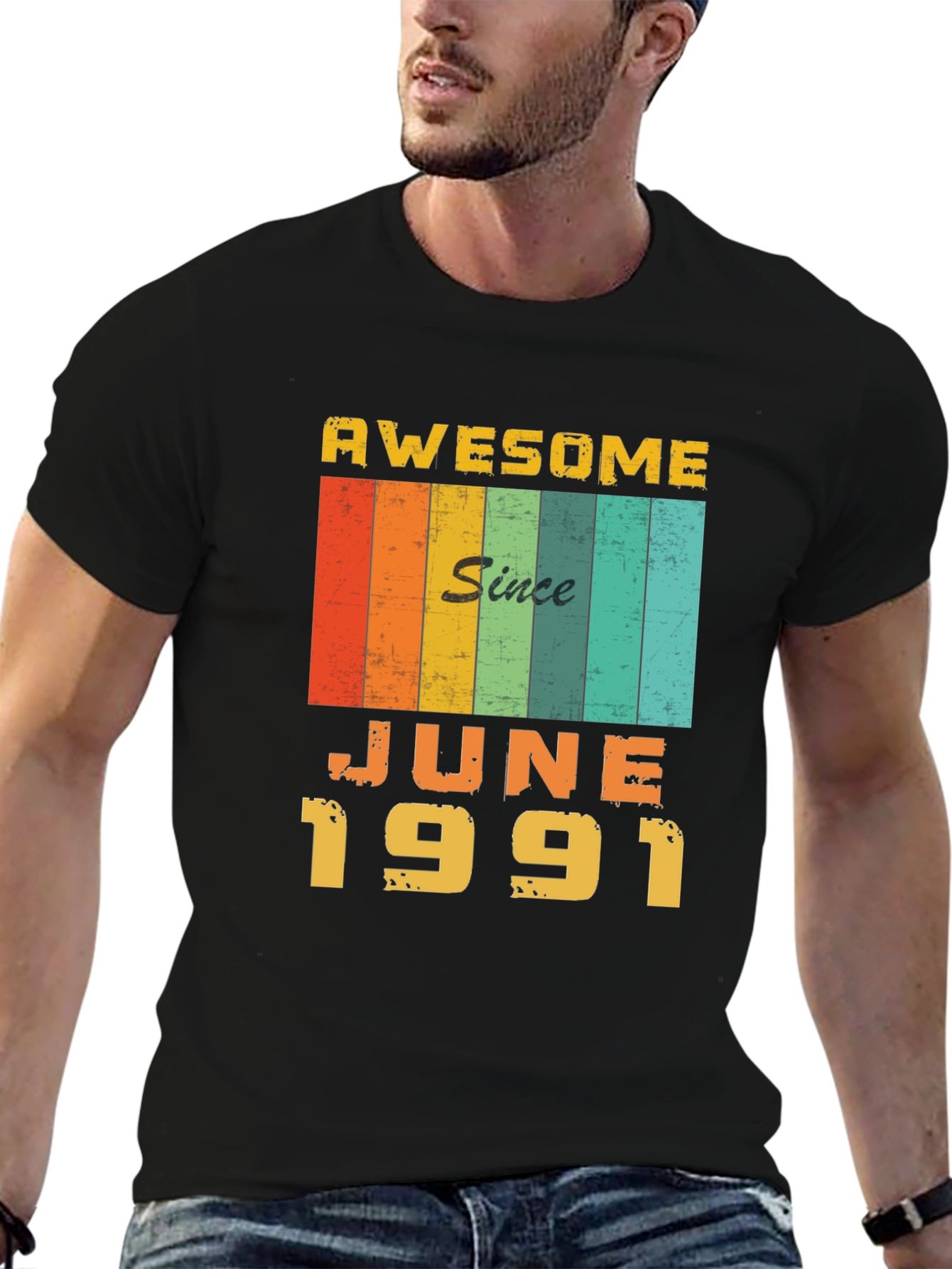Black Awesome Since June 1991 Birthday T-Shirt view 6