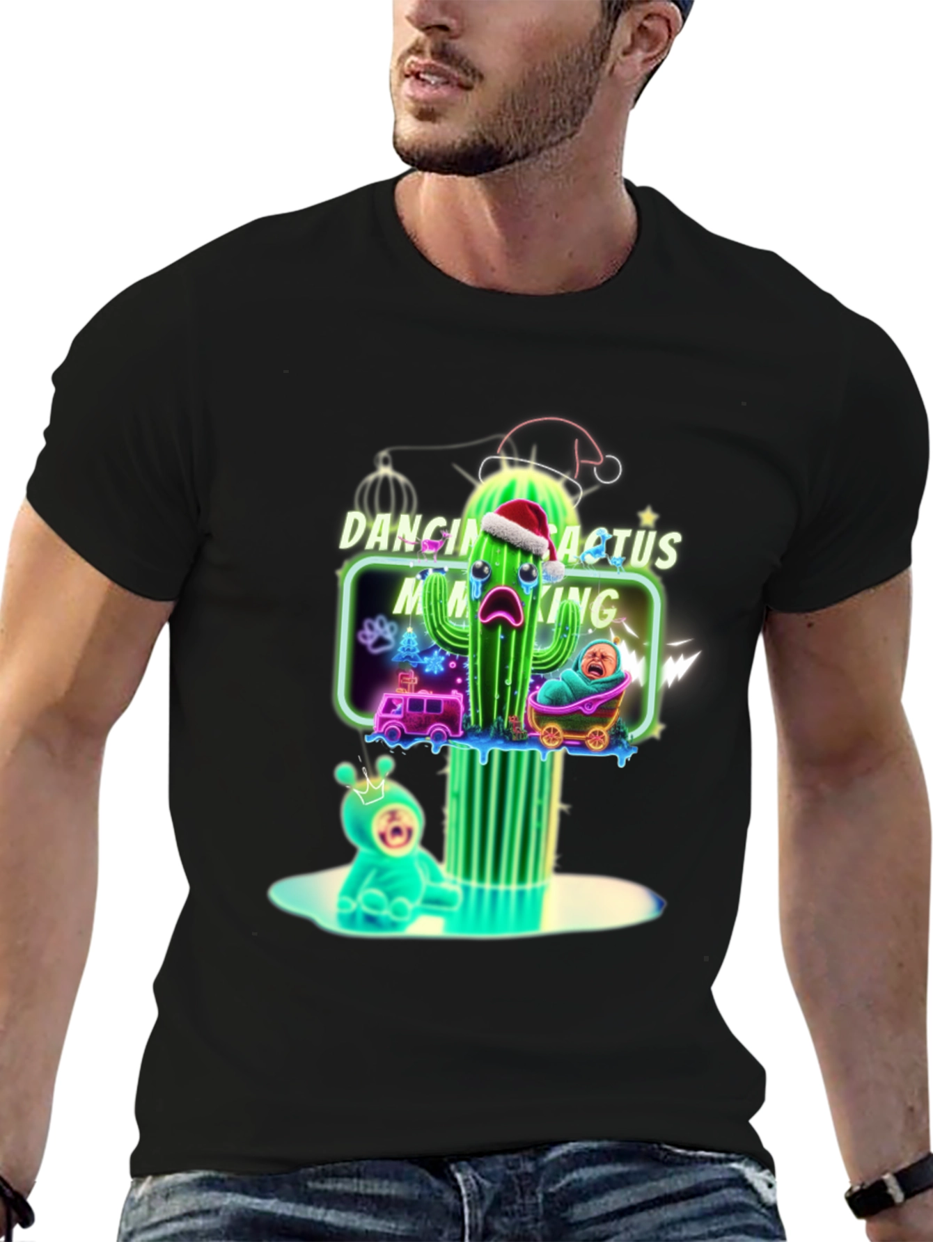 Black Dancing Cactus Making Me Cry T-Shirt - Funny Xmas Tee view 6