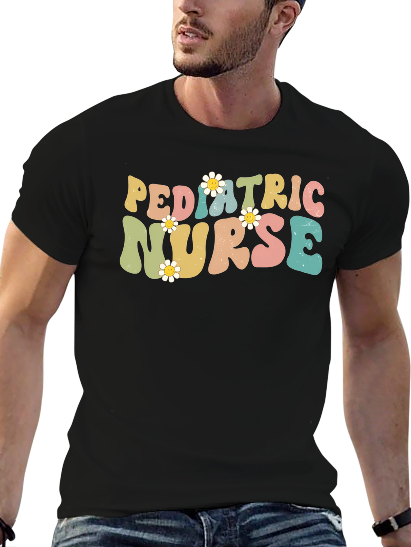 Pediatric Nurse T-Shirt, Retro Floral Design - 6