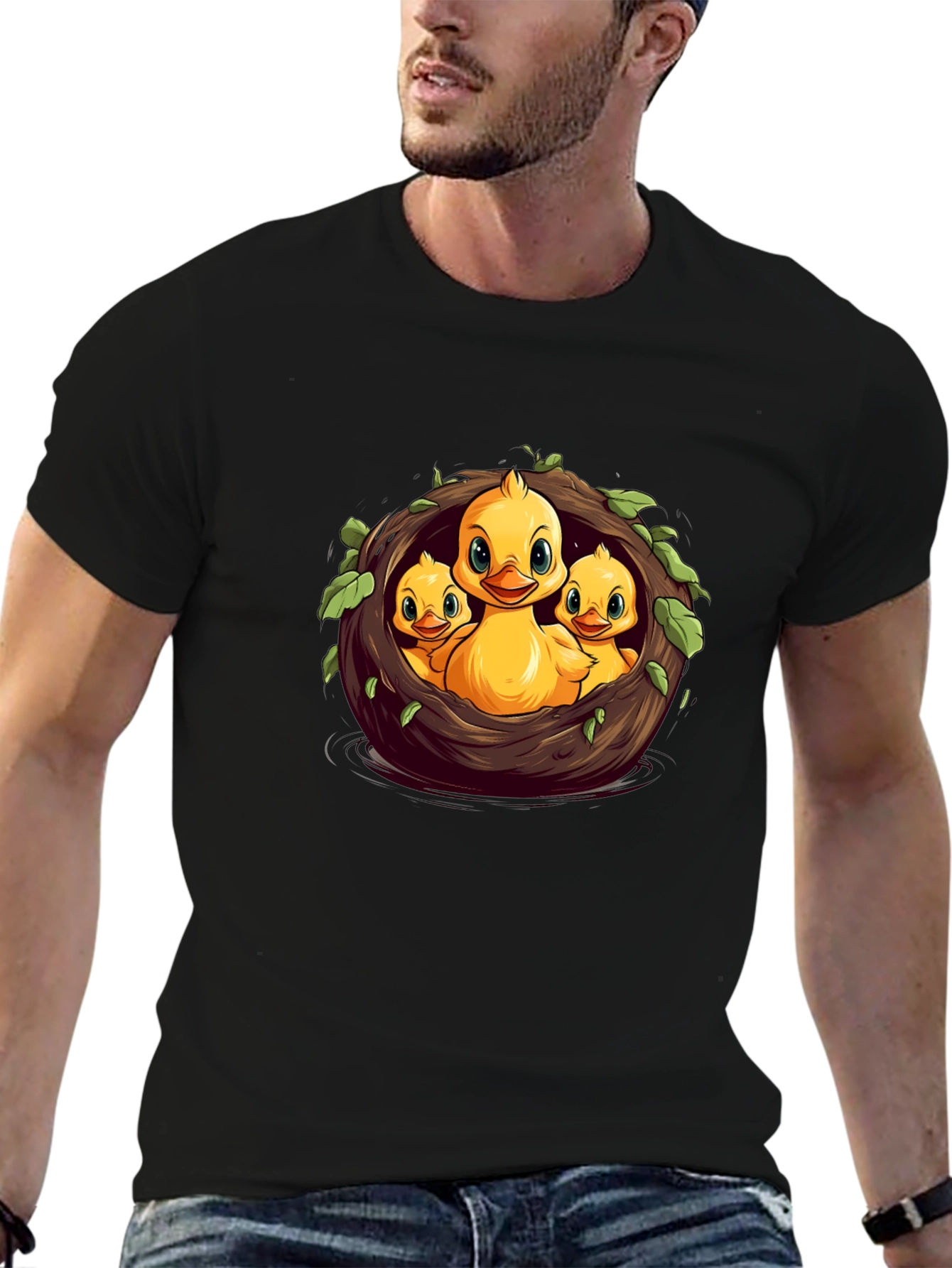 Black Cute Ducklings in Nest Graphic Black T-Shirt view 6