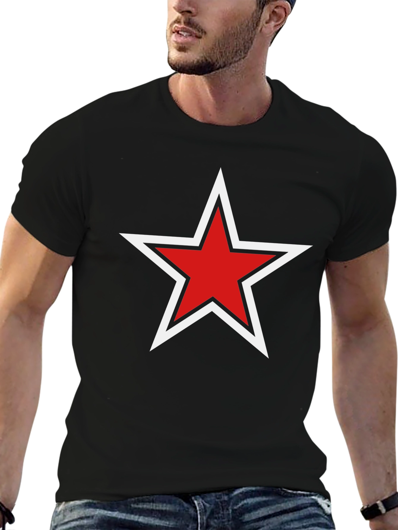 Black Red Star Graphic Black T-Shirt - Stylish Unisex Tee view 6