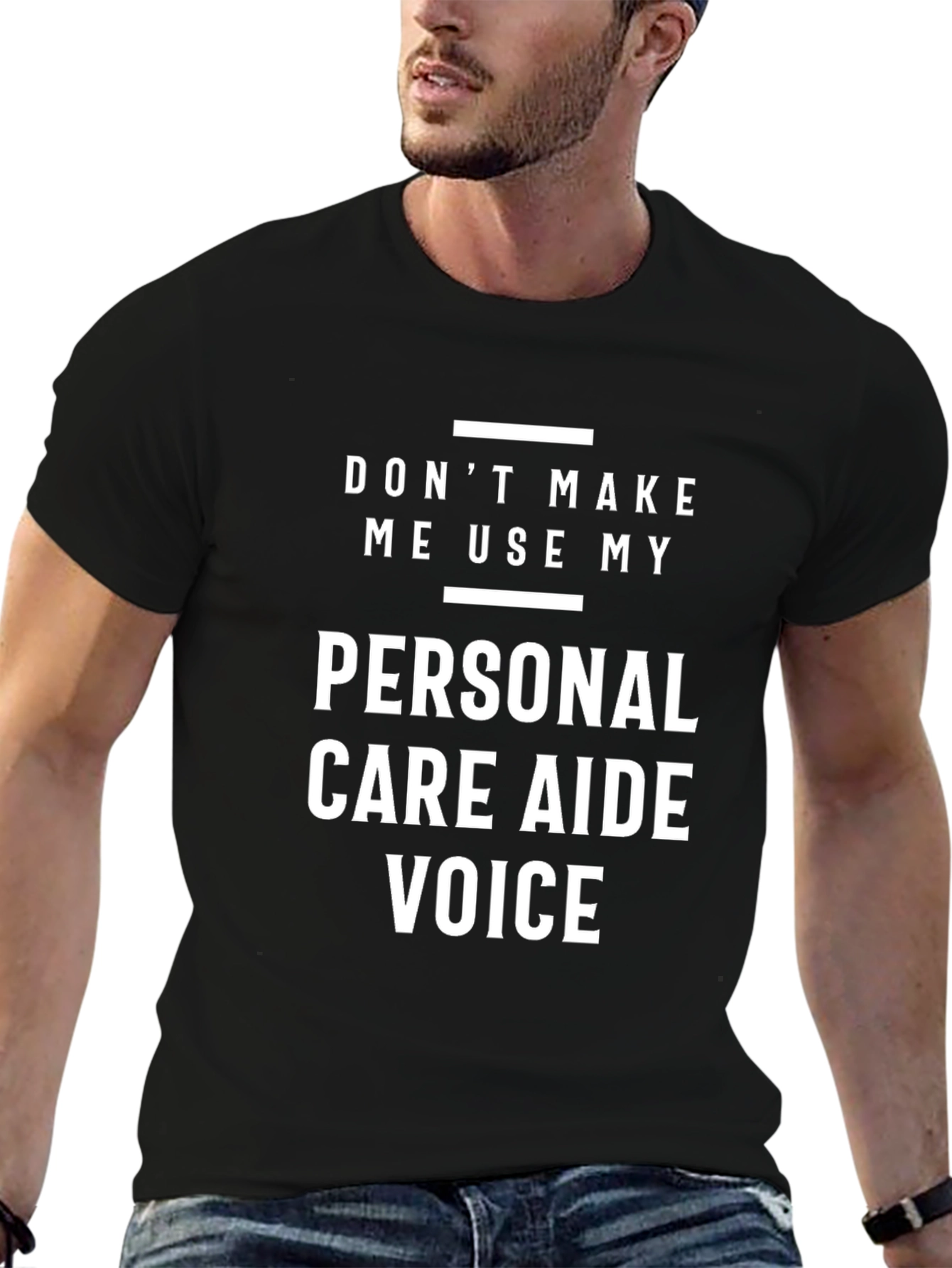 Black Personal Care Aide Voice T-Shirt - Funny Occupation Tee view 6