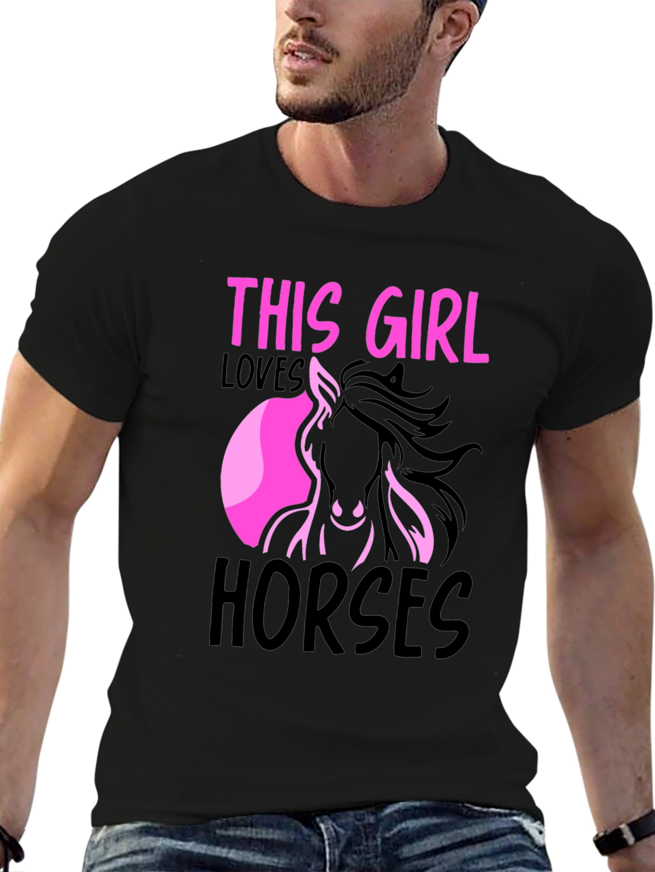 Black This Girl Loves Horses Graphic Tee view 6