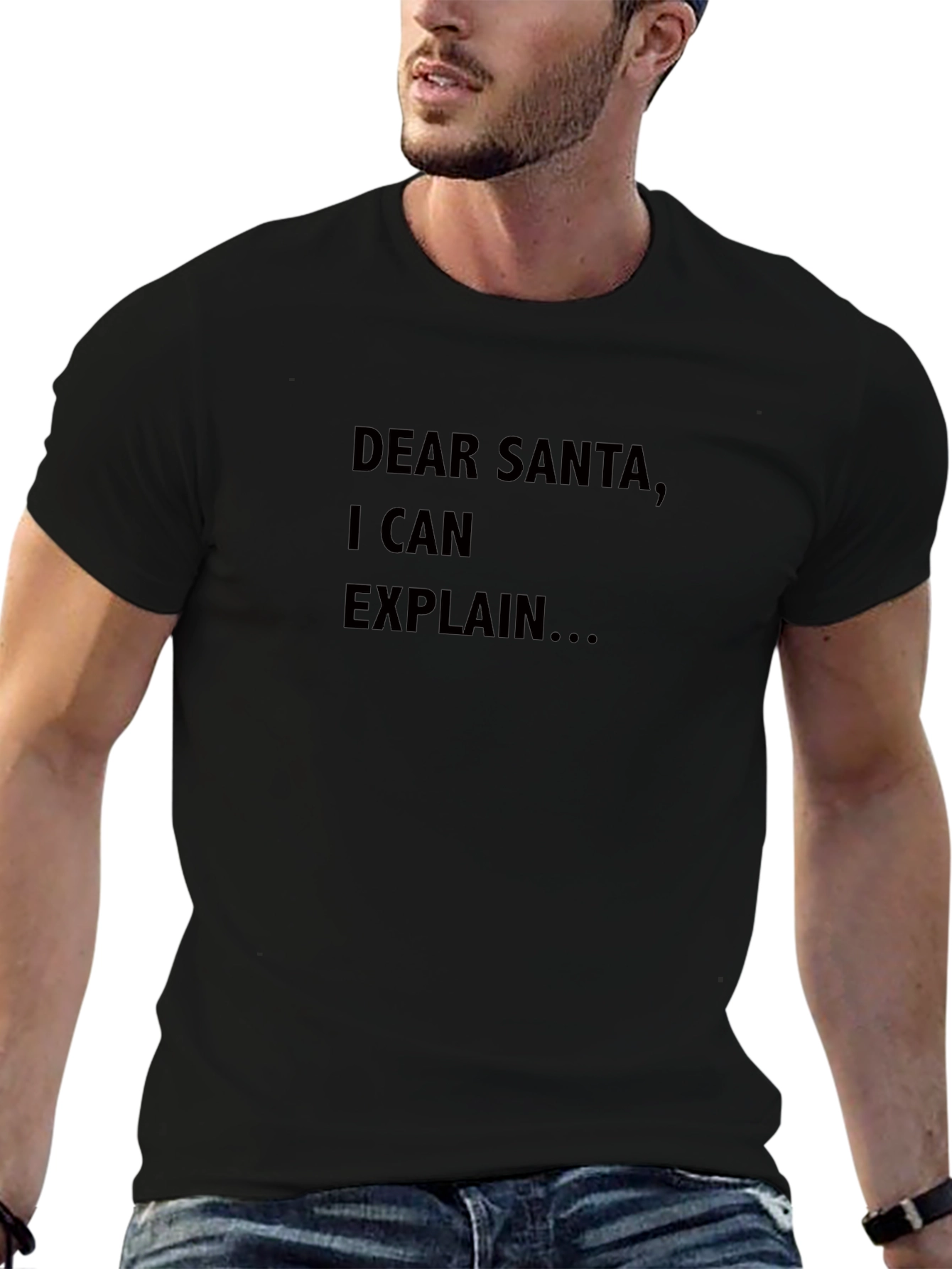 Black Dear Santa I Can Explain T-Shirt view 6