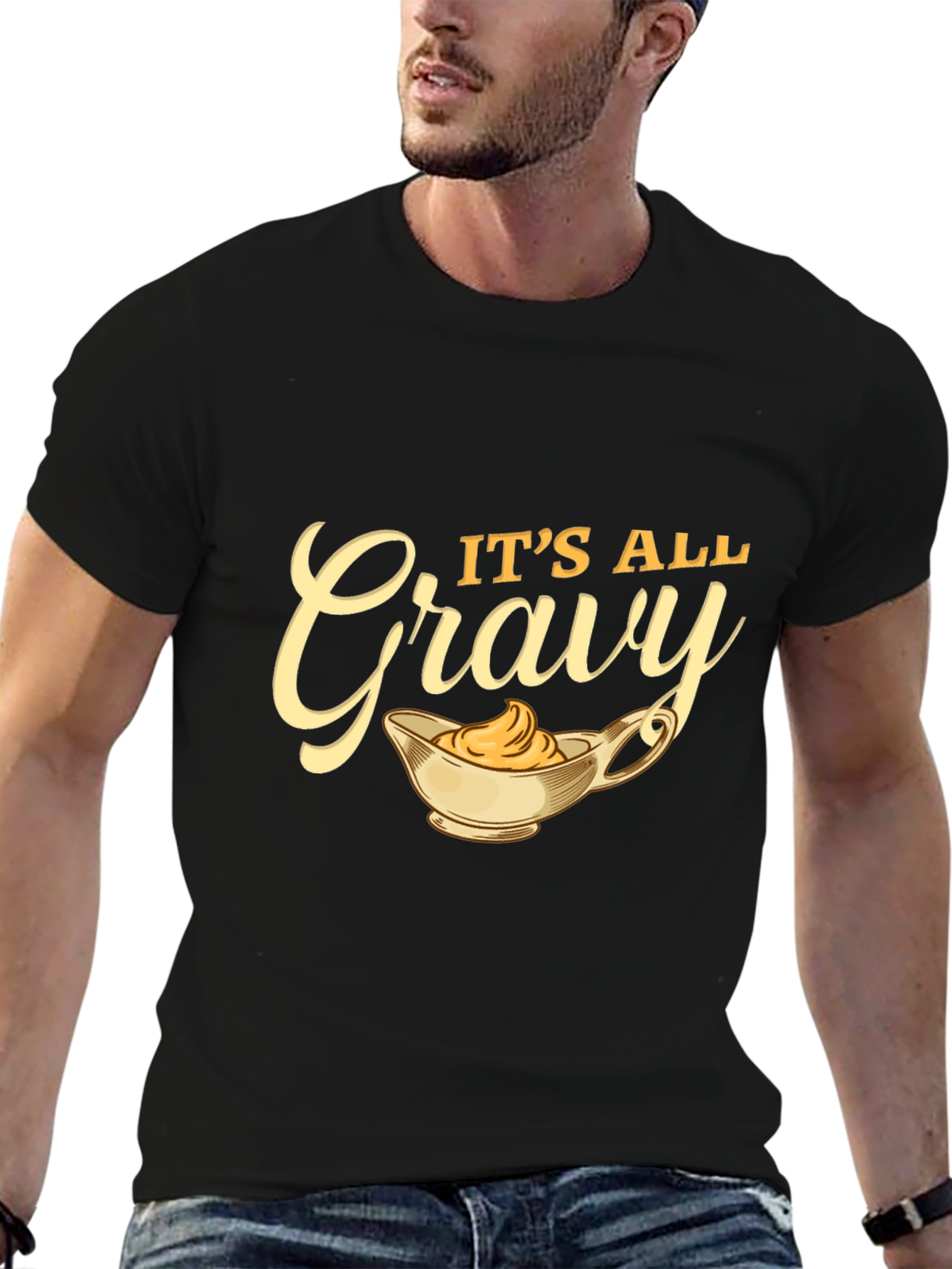 Black It's All Gravy T-Shirt - Black Cotton Blend view 6
