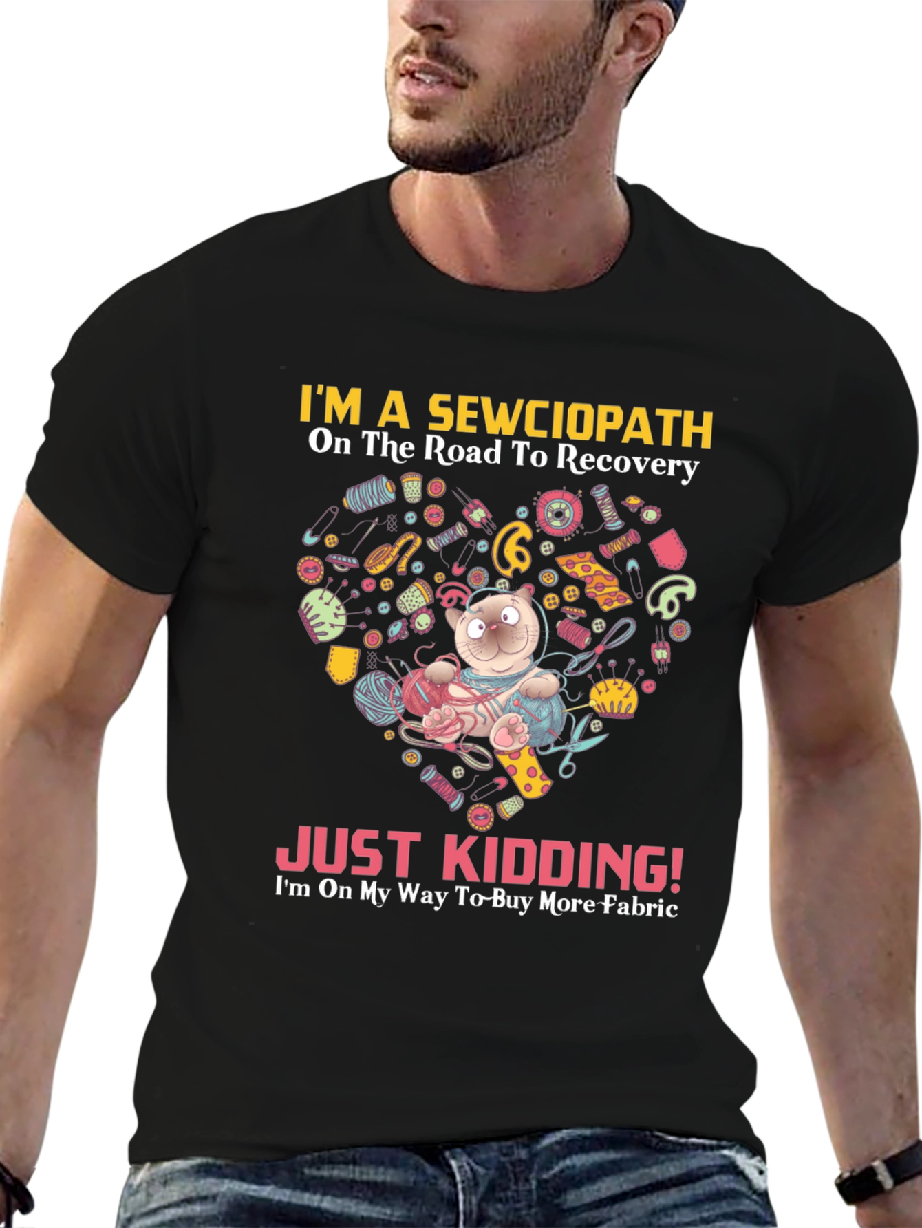 Black Sewciopath T-Shirt - Funny Sewing Lover Gift view 6