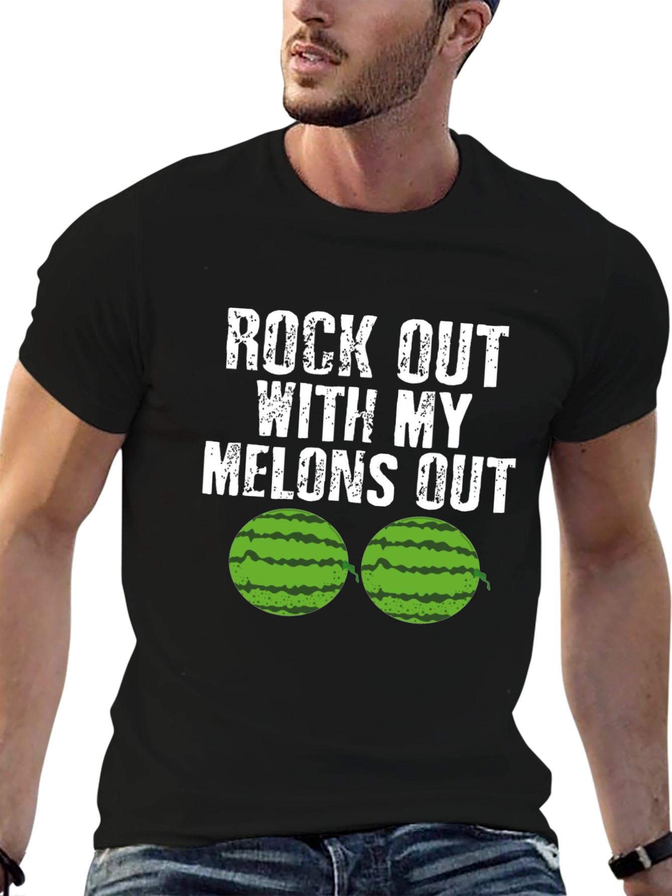 Black Rock Out With My Melons Out Funny T-Shirt view 6