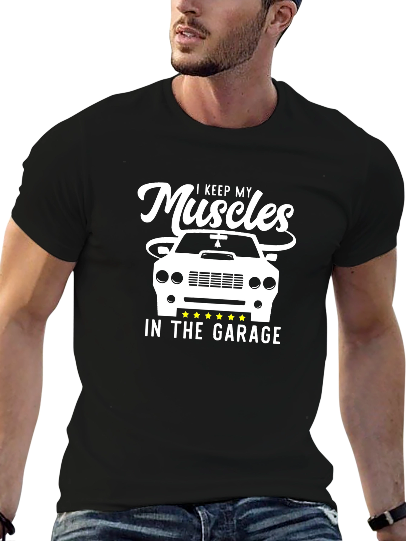 Black I Keep My Muscles in the Garage T-Shirt view 6