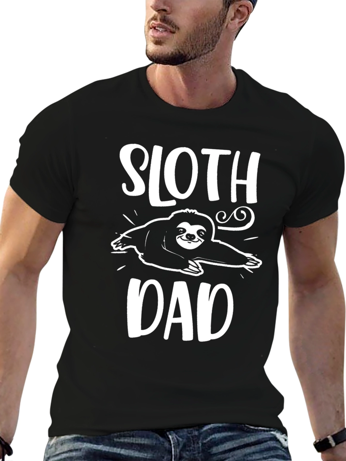 Black Sloth Dad Graphic Tee - Black Cotton Blend T-Shirt view 6
