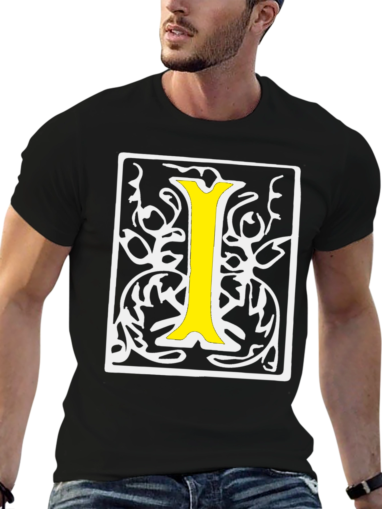 Letter I Graphic Tee - Vintage Style Black T-Shirt - 6