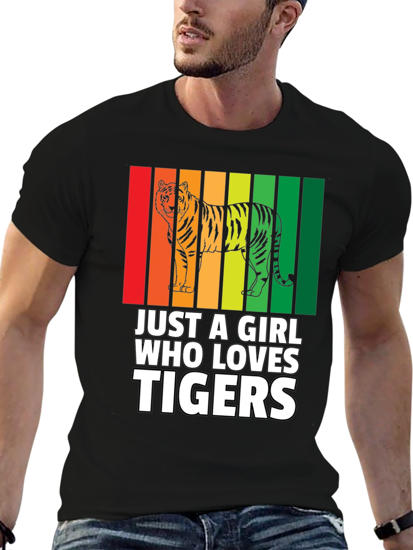 Black Just a Girl Who Loves Tigers T-Shirt view 6