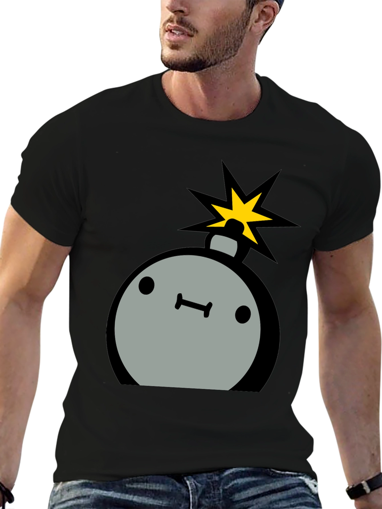Black Cartoon Bomb Graphic Tee - Men's Black T-Shirt view 6