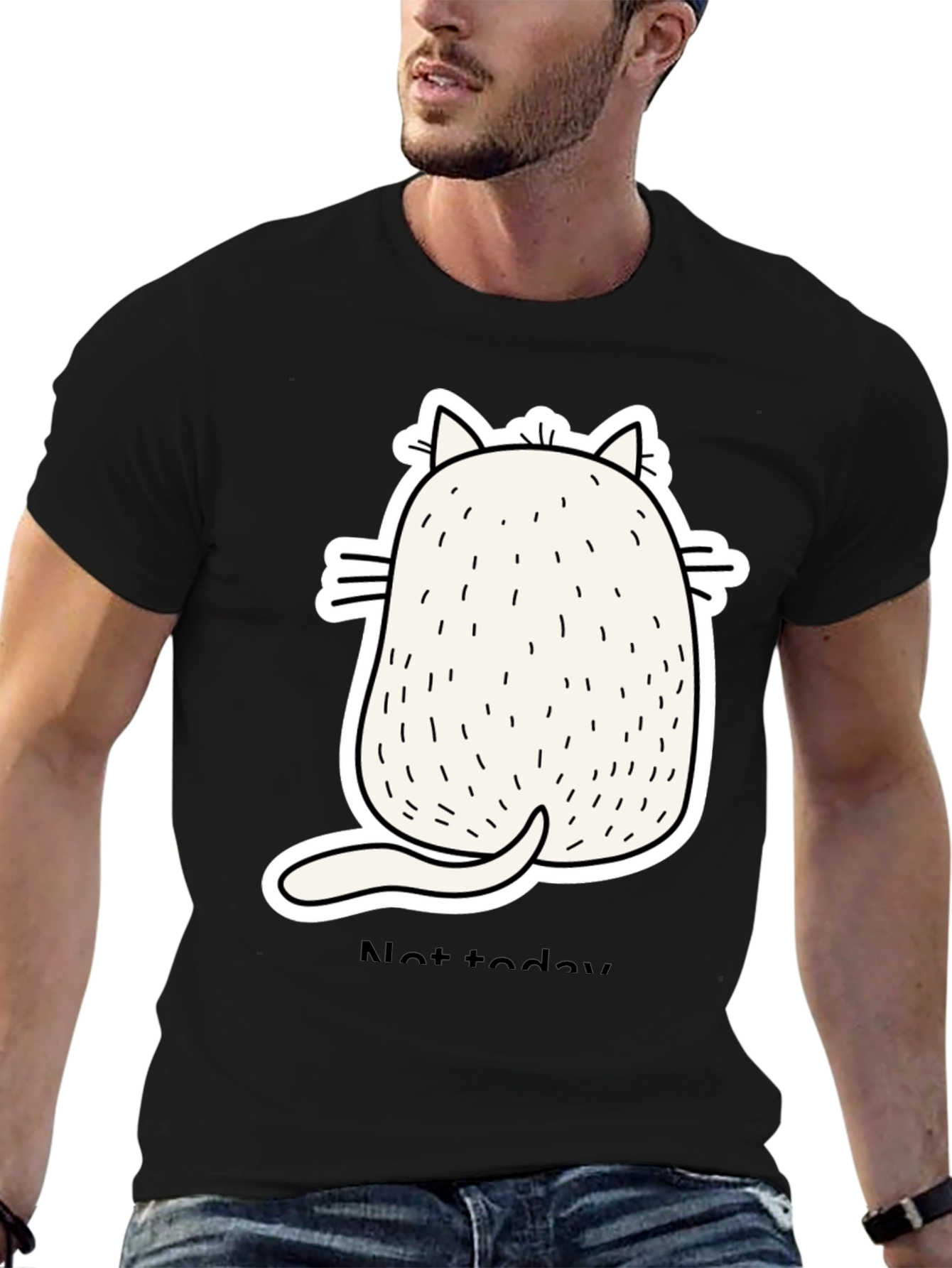 Black Funny Cat Back View Black T-Shirt - Not Today view 6