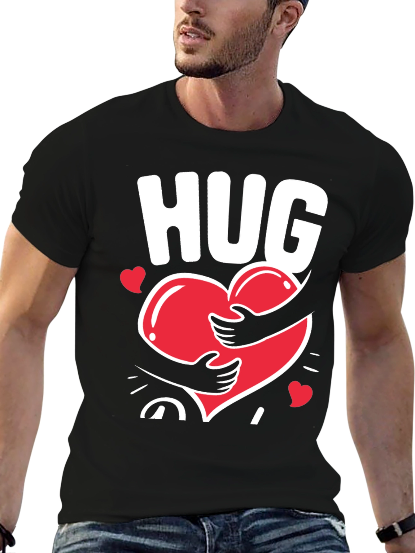 Black Hug Heart Graphic Tee - Black Casual T-Shirt view 6