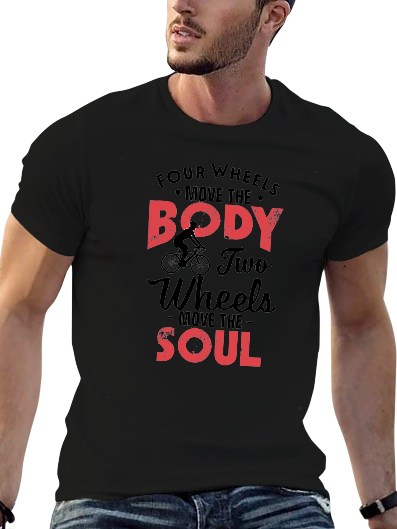 Black Cycling T-Shirt: Four Wheels Move the Body, Two Wheels Move the Soul view 6