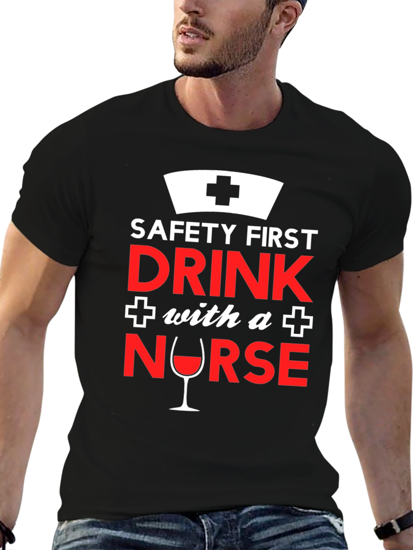 Black Funny Nurse T-Shirt: Safety First, Drink With a Nurse! view 6