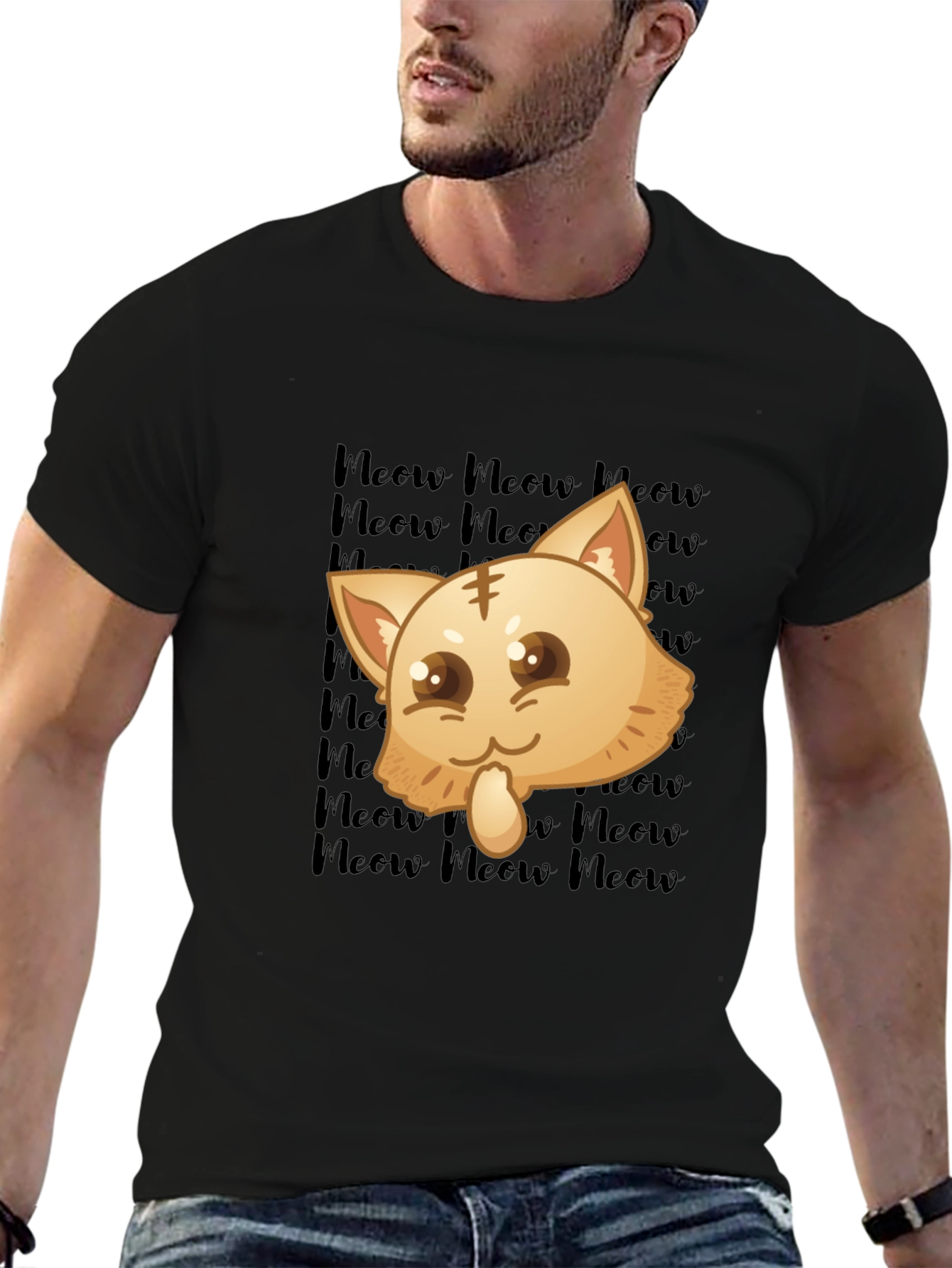 Black Kawaii Meow Cat T-Shirt view 6