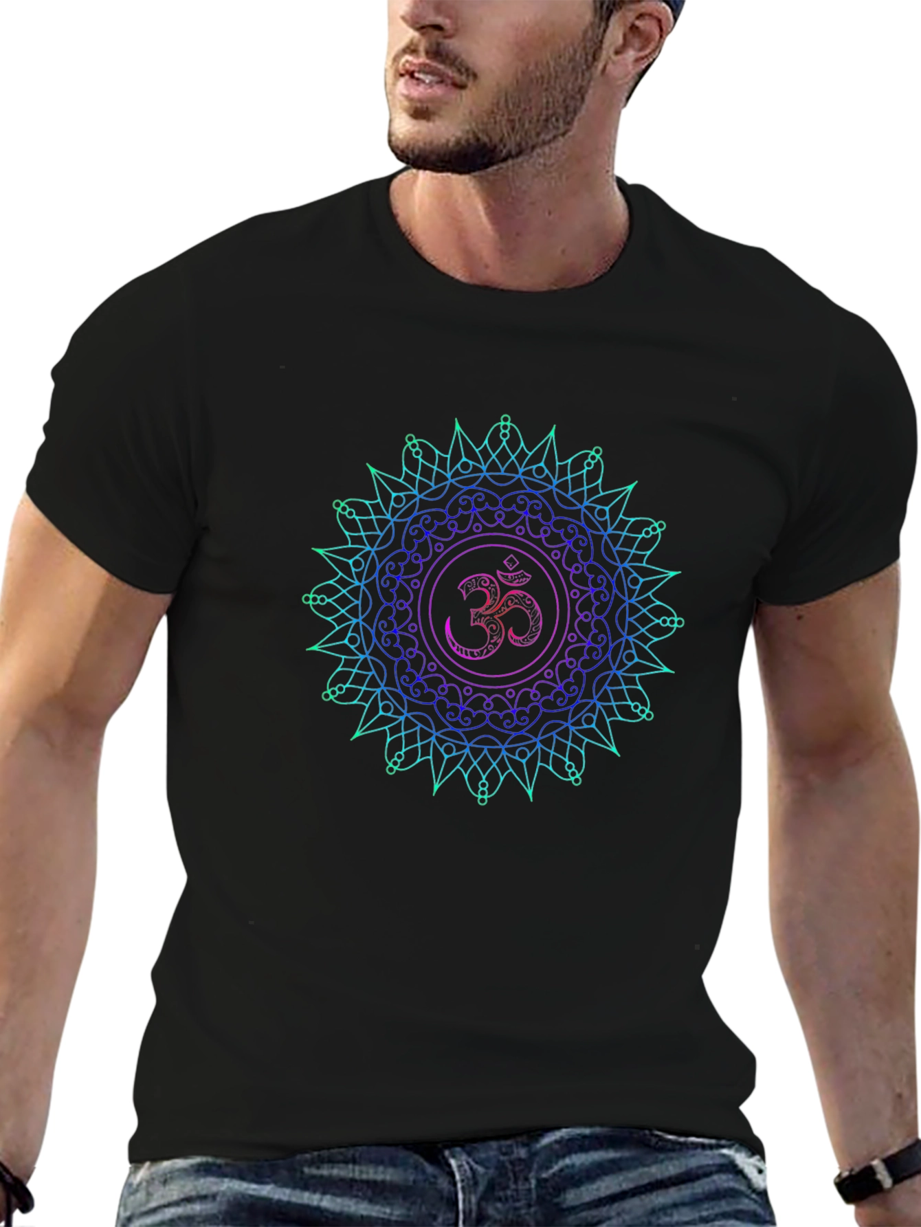 Om Mandala T-Shirt - Spiritual Symbol Black Tee - 6