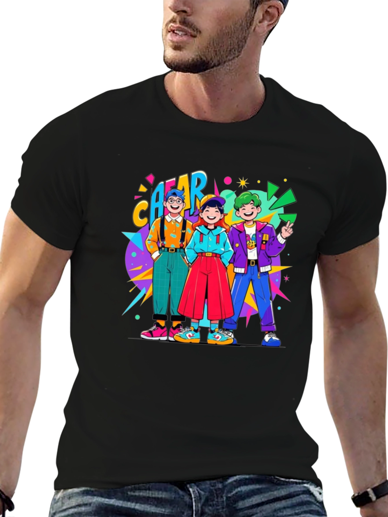 Black Retro Cartoon T-Shirt view 6