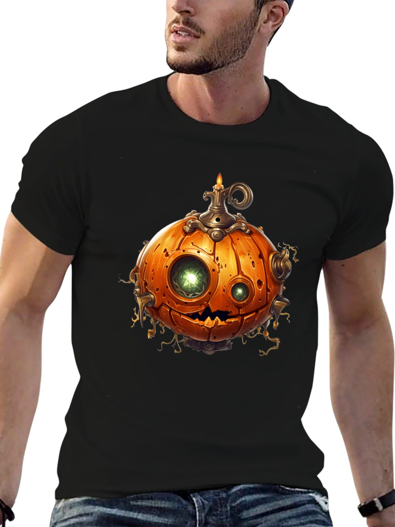 Black Steampunk Pumpkin T-Shirt - Halloween Style view 6
