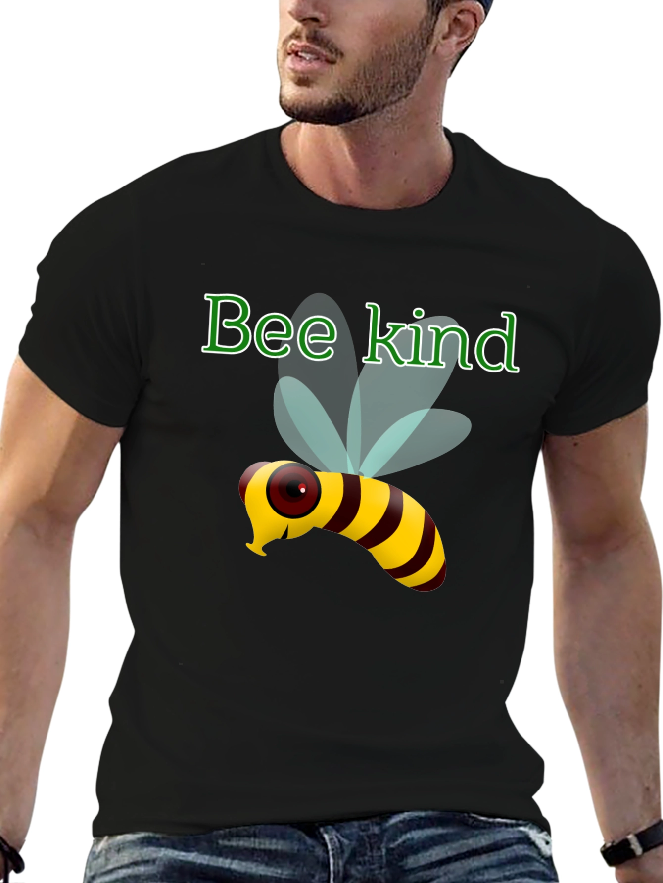 Black Bee Kind T-Shirt - Black Cotton Tee with Cute Bee Design view 6