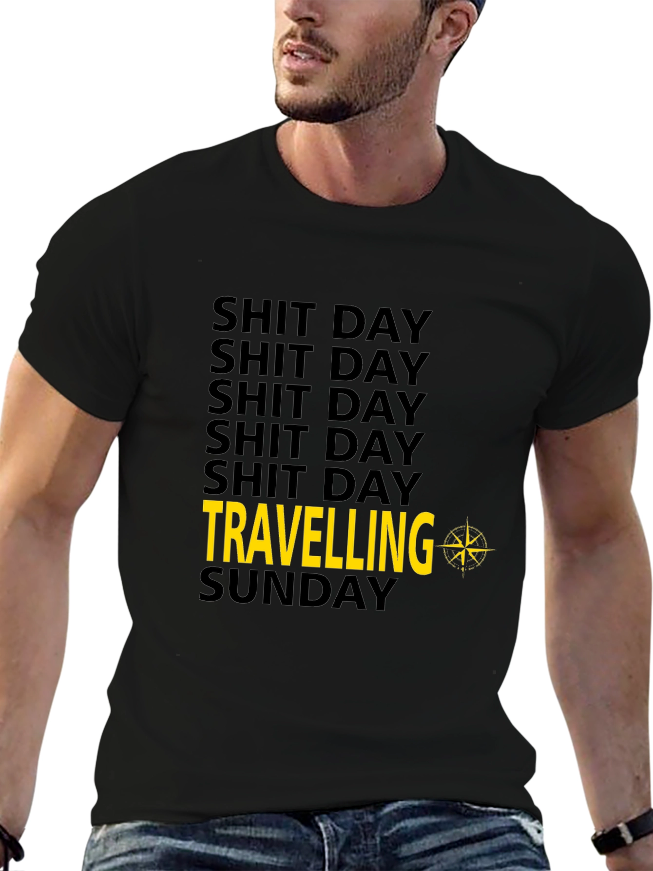 Black Shit Day Travelling Compass Men's Black T-Shirt view 6
