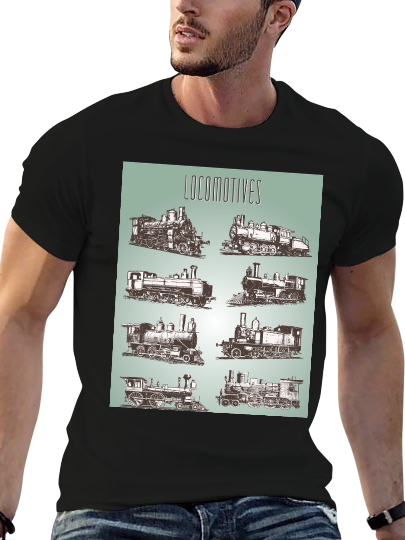Black Locomotive Train Graphic Tee - Black Cotton T-Shirt view 6