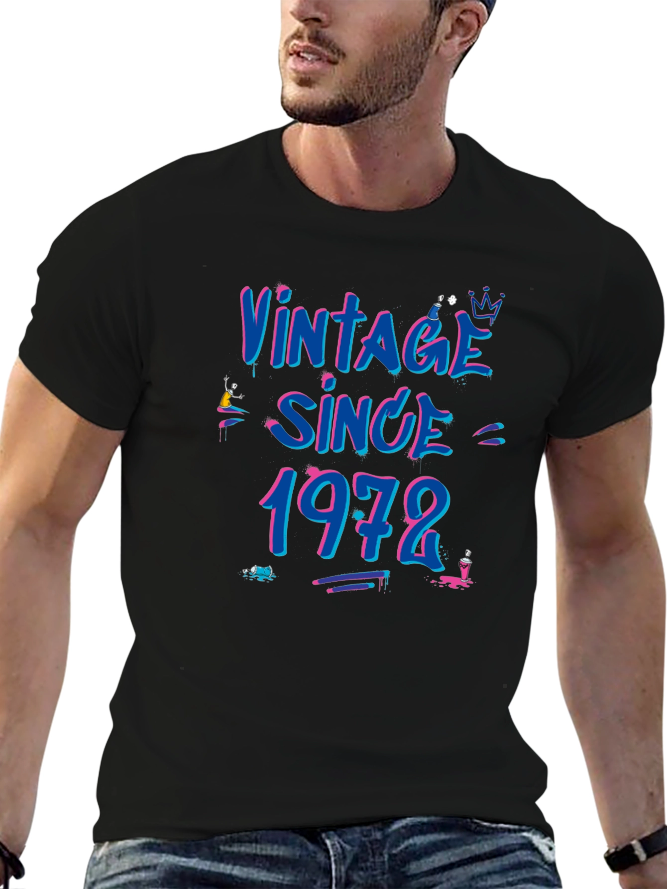 Black Vintage Since 1972 Graphic T-Shirt - Retro Birthday Tee view 6