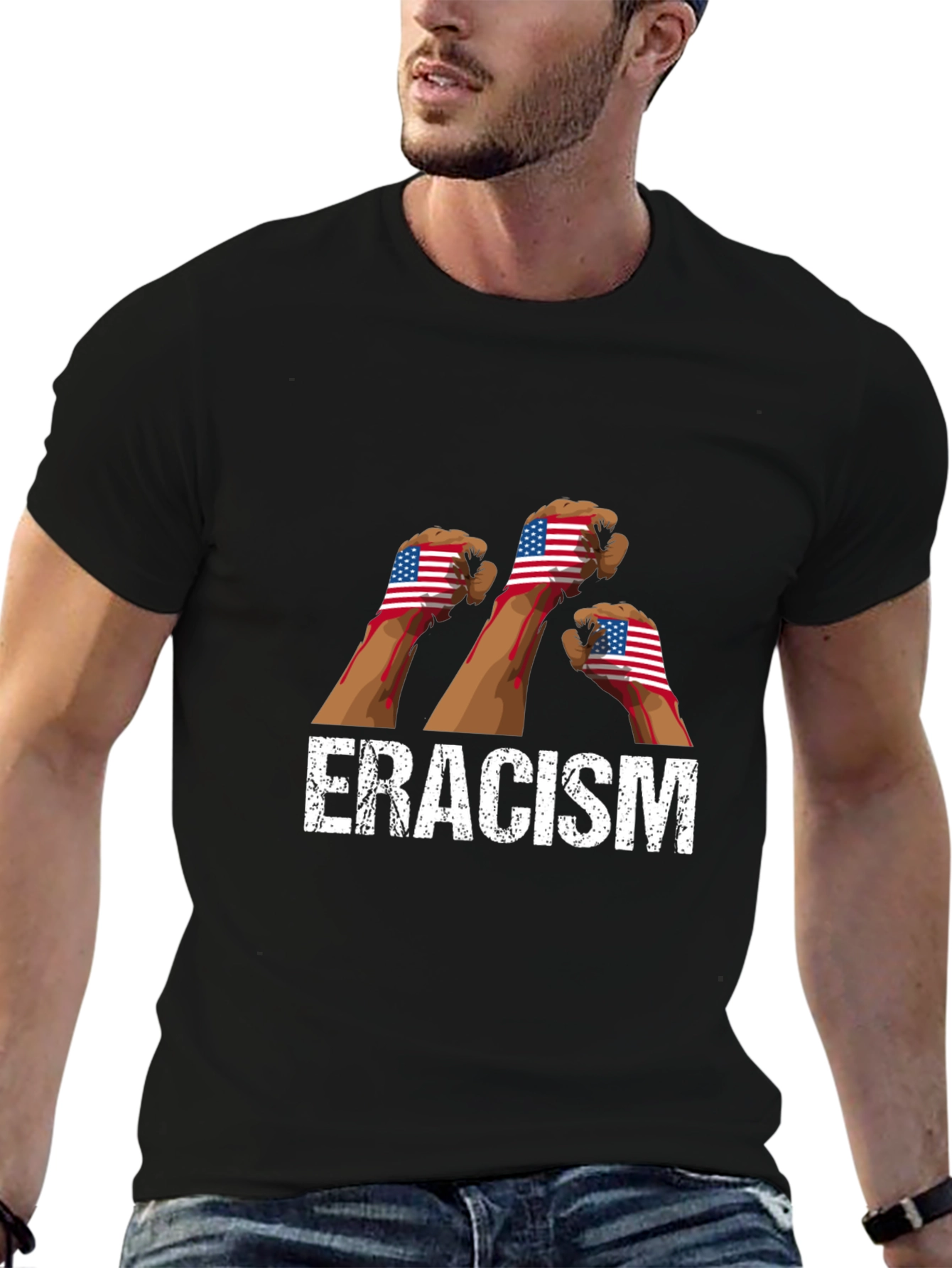 Black Eradicate Racism Graphic T-Shirt view 6