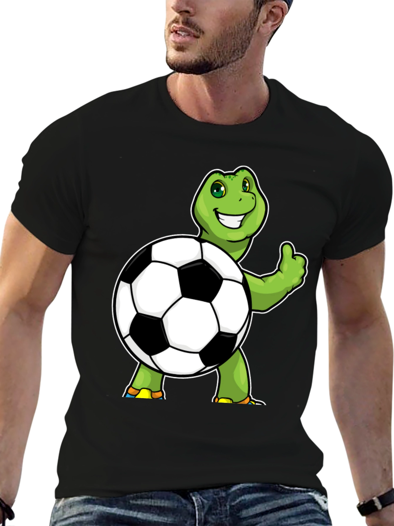 Black Turtle Soccer Ball Graphic Tee - Black Cotton view 6