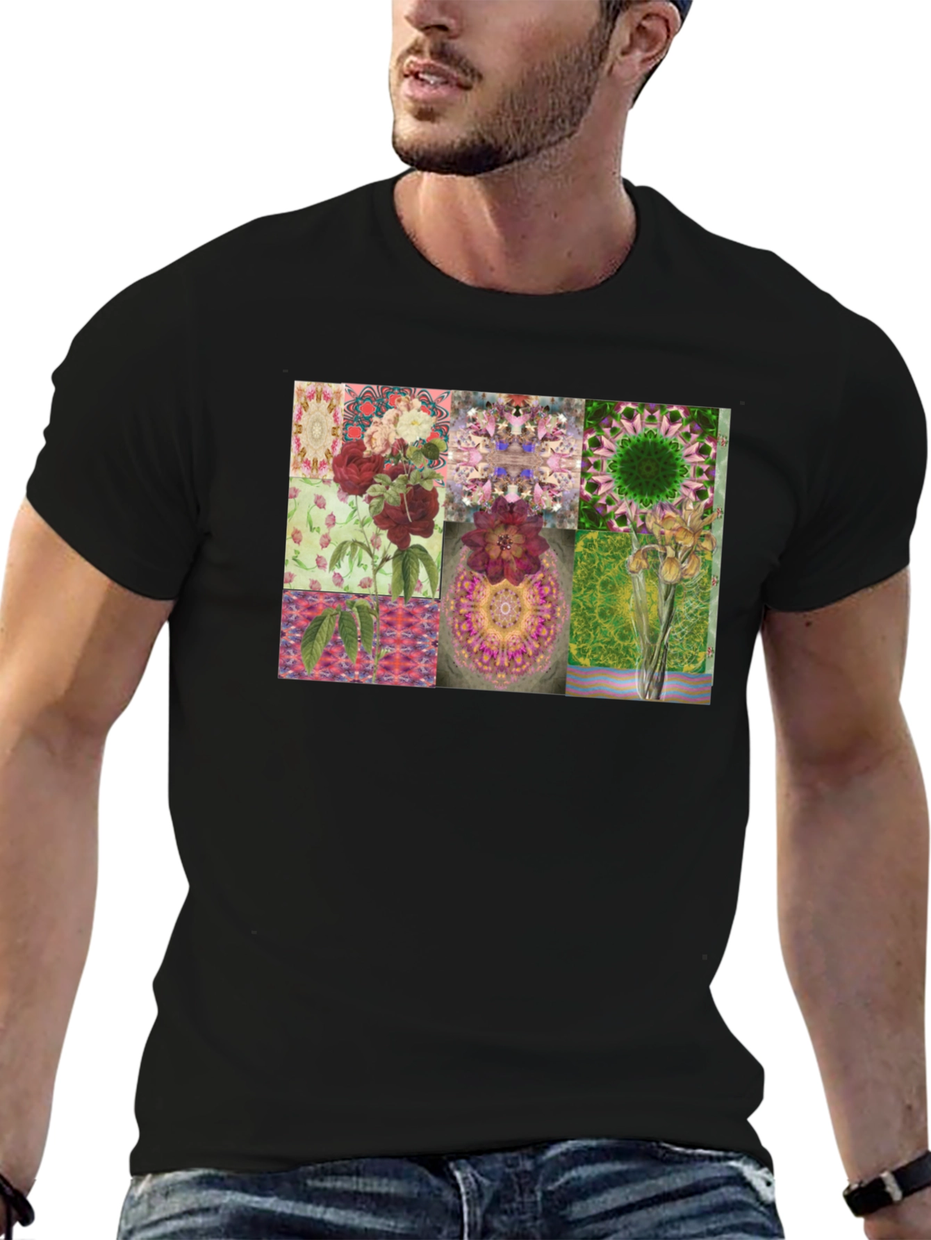 Black Floral Collage Print Black T-Shirt view 6