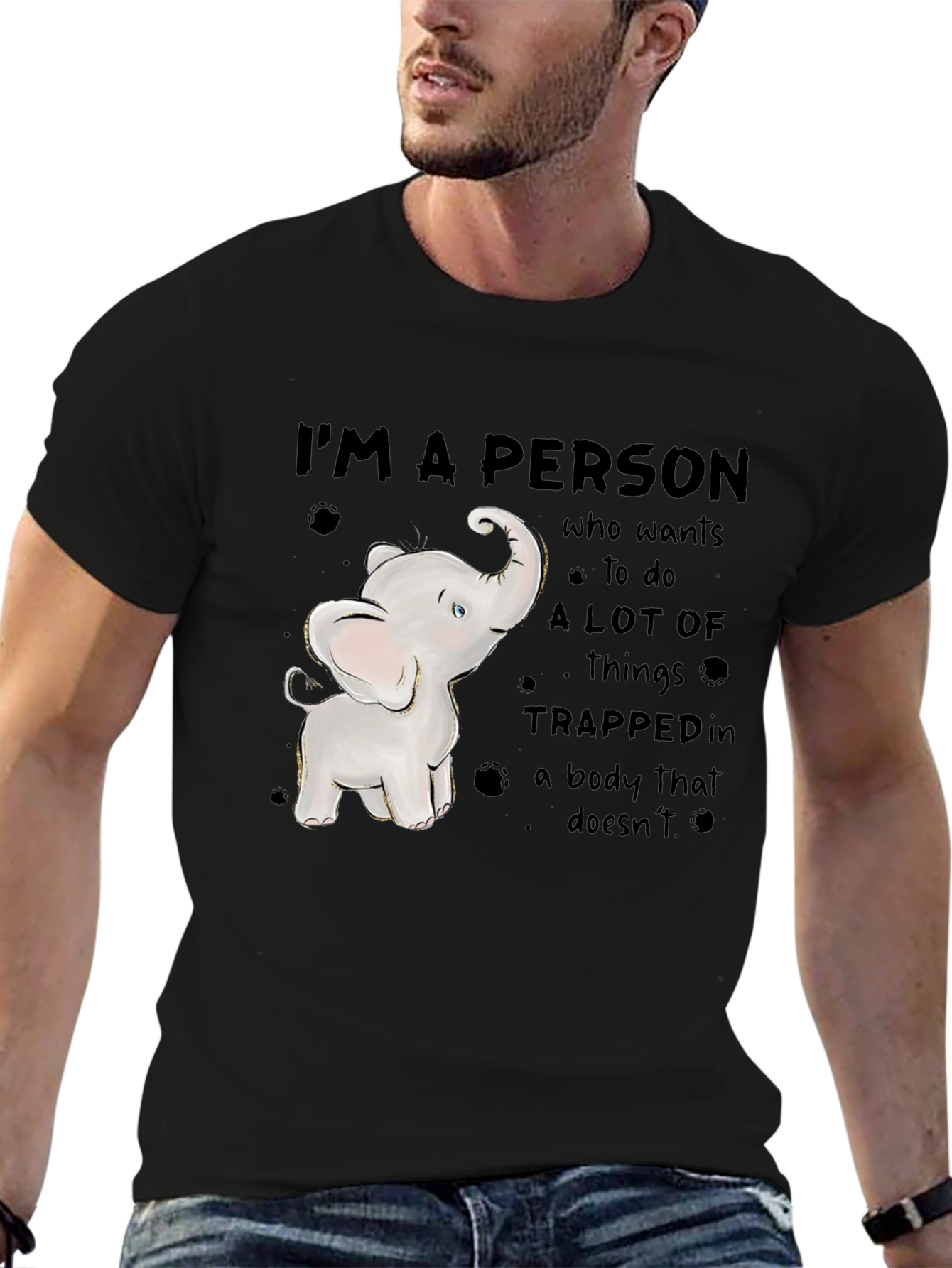 Black Elephant Person T-Shirt - Trapped in Body Design view 6