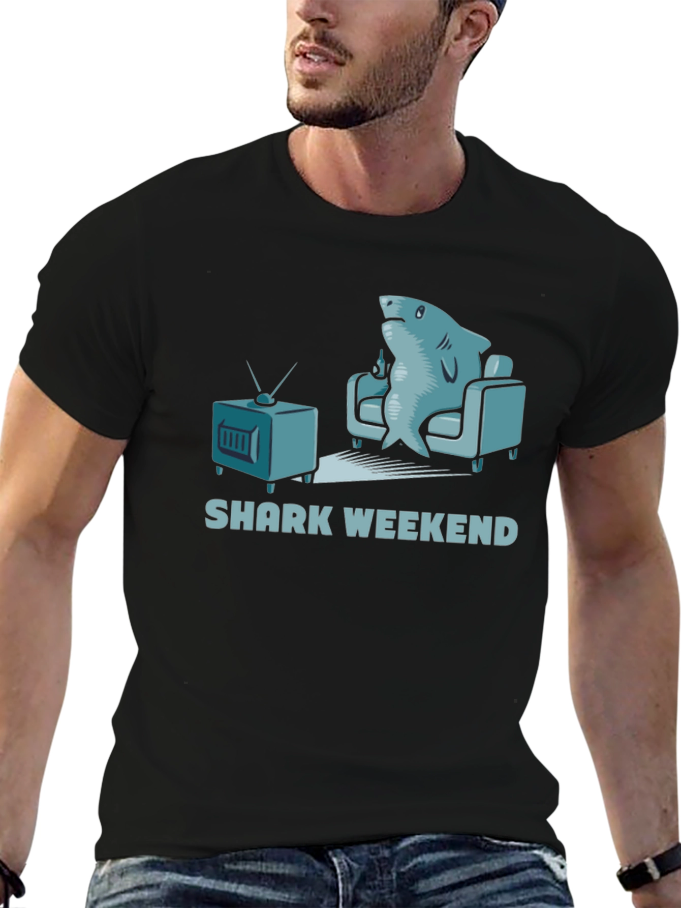 Black Shark Weekend Black Graphic Tee view 6