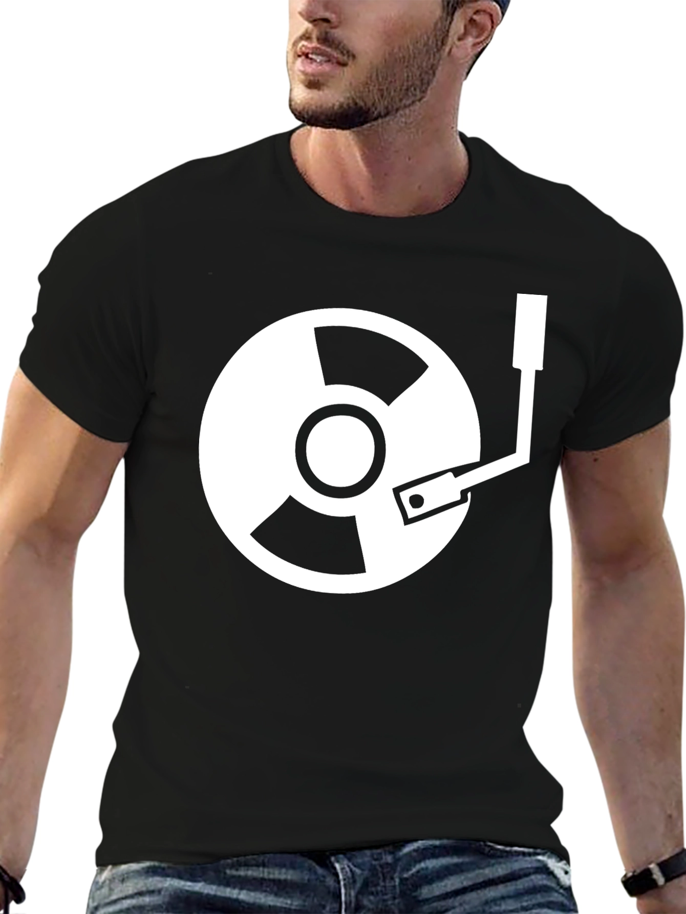 Black DJ Record Graphic T-Shirt - Black Cotton Blend view 6