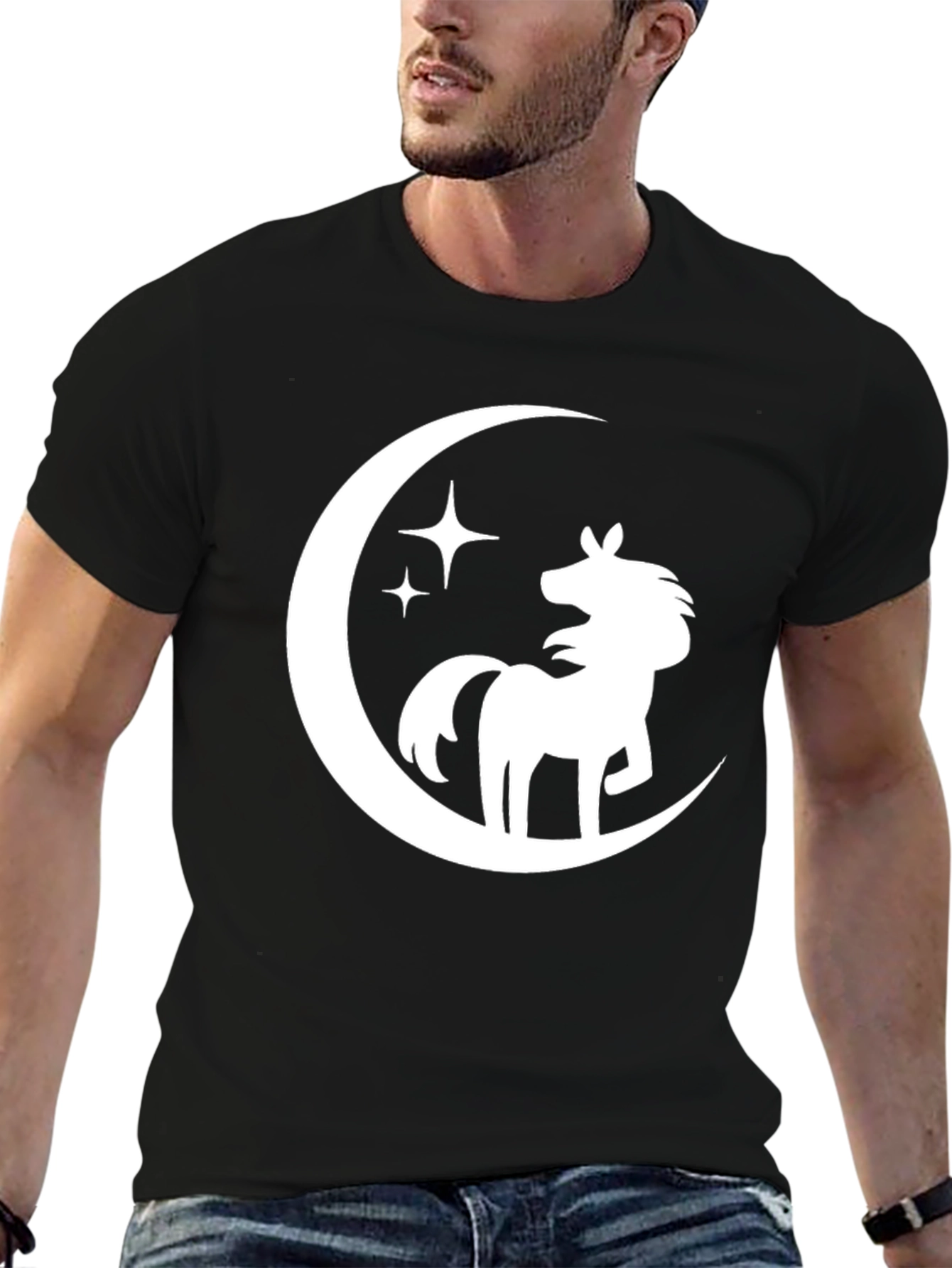 Black Unicorn Moon Graphic Tee - Stylish Black T-Shirt view 6