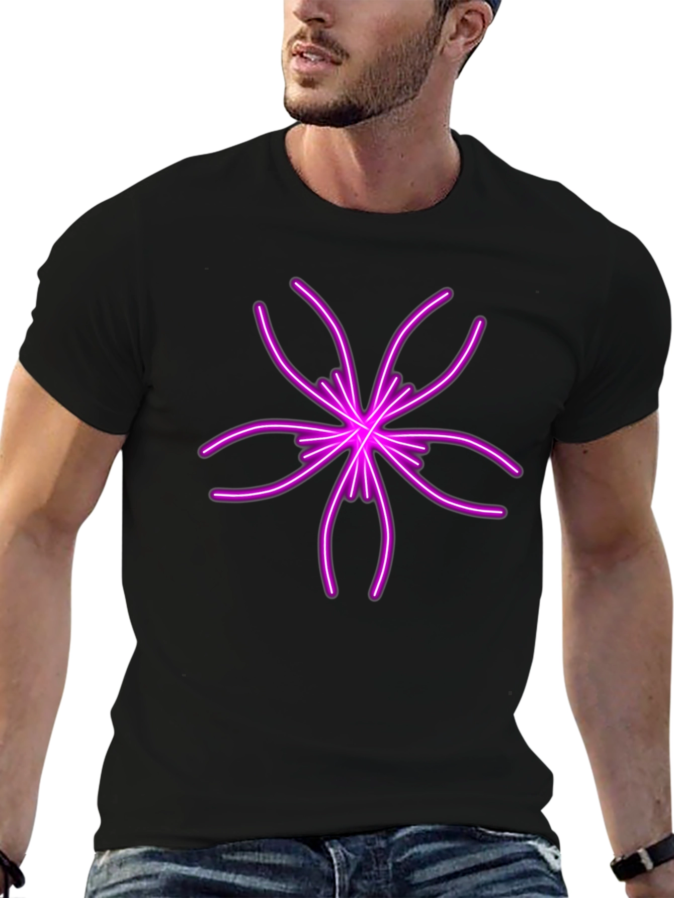 Black Neon Flower Graphic Tee - Modern Style view 6