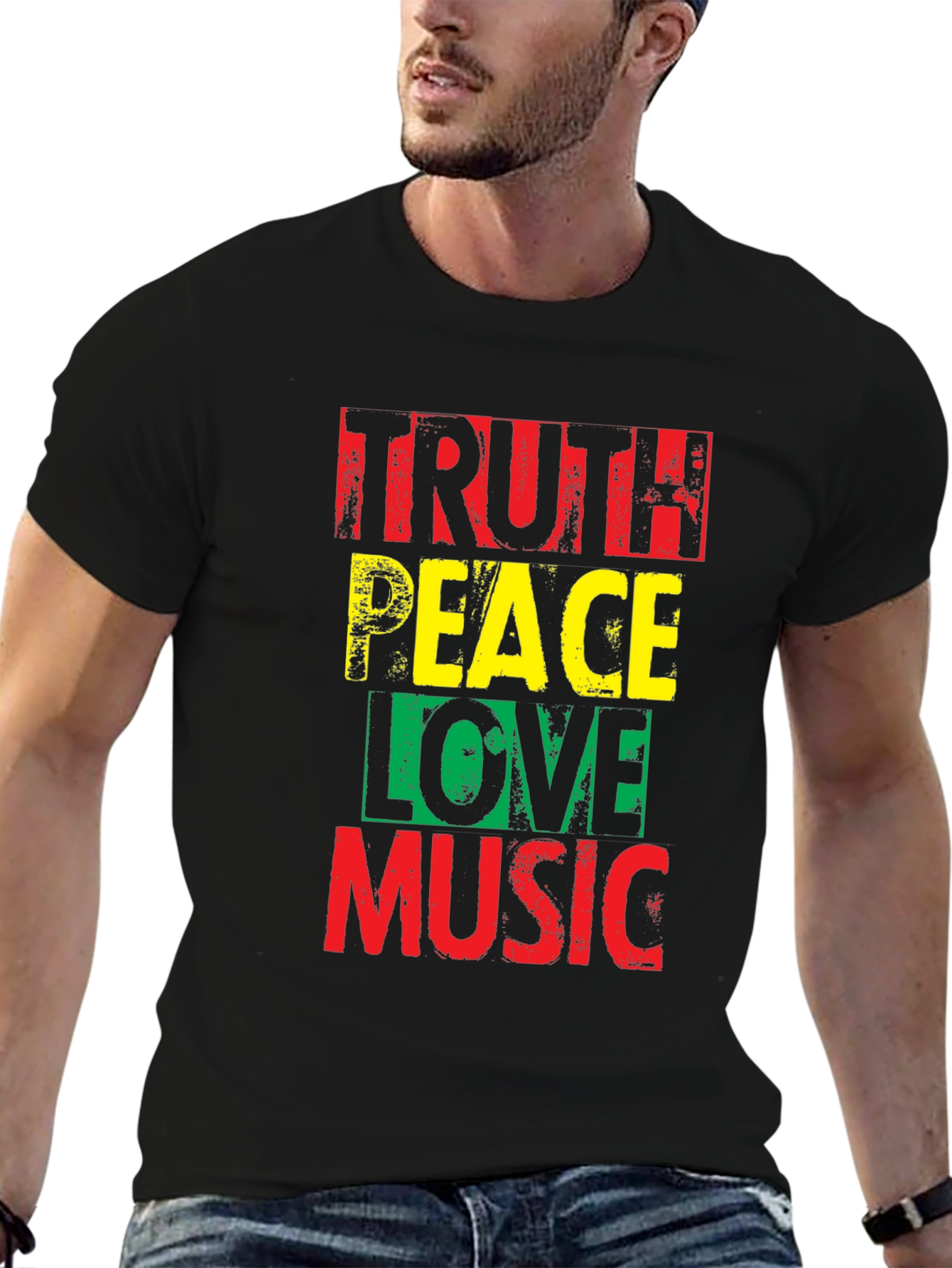 Black Truth Peace Love Music Graphic T-Shirt view 6