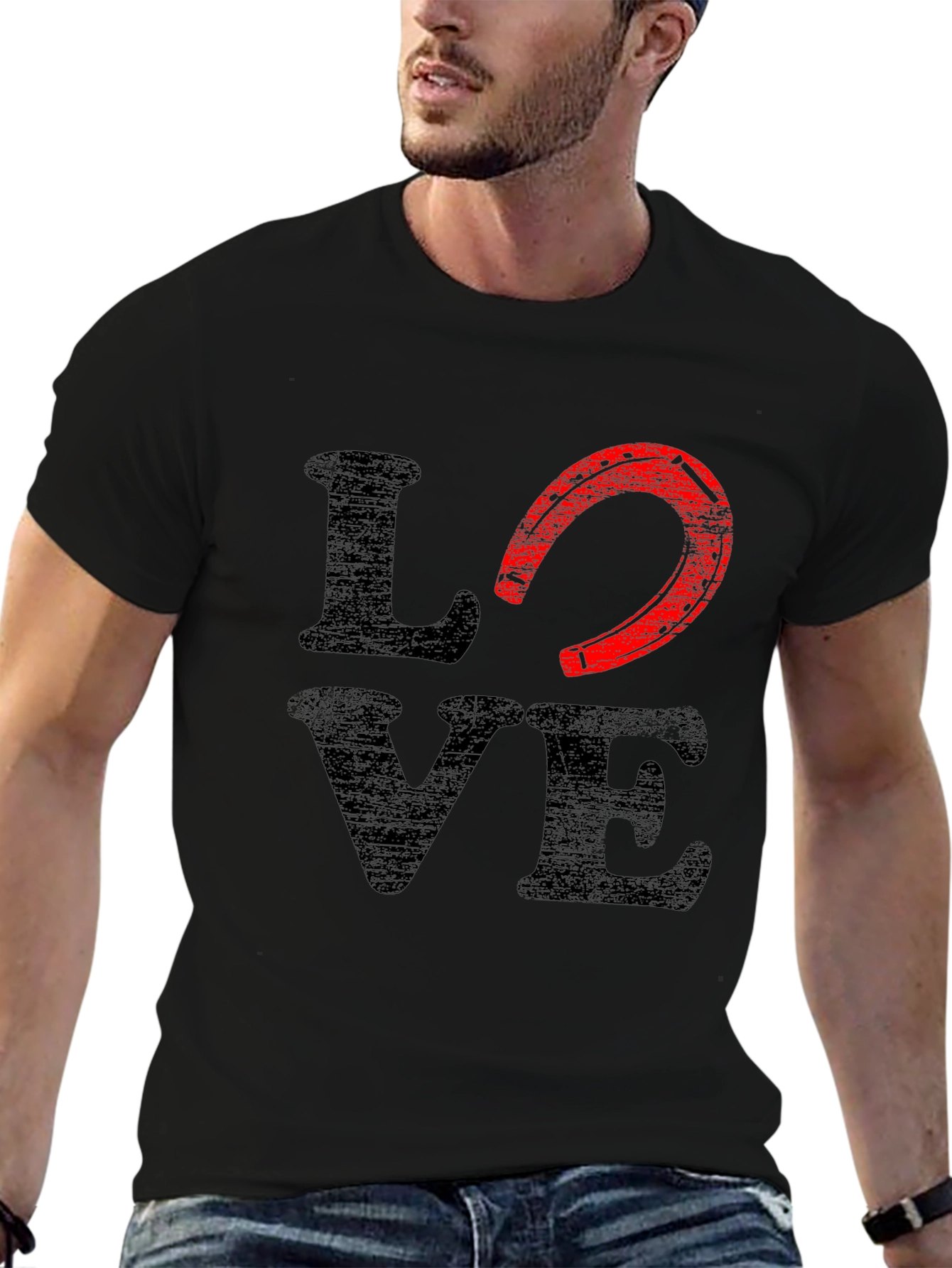 Black Love Horseshoe Graphic Tee - Black Cotton Blend view 6