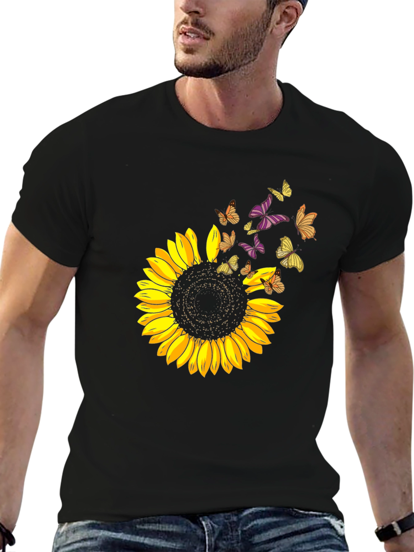 Black Sunflower Butterfly Graphic Tee view 6