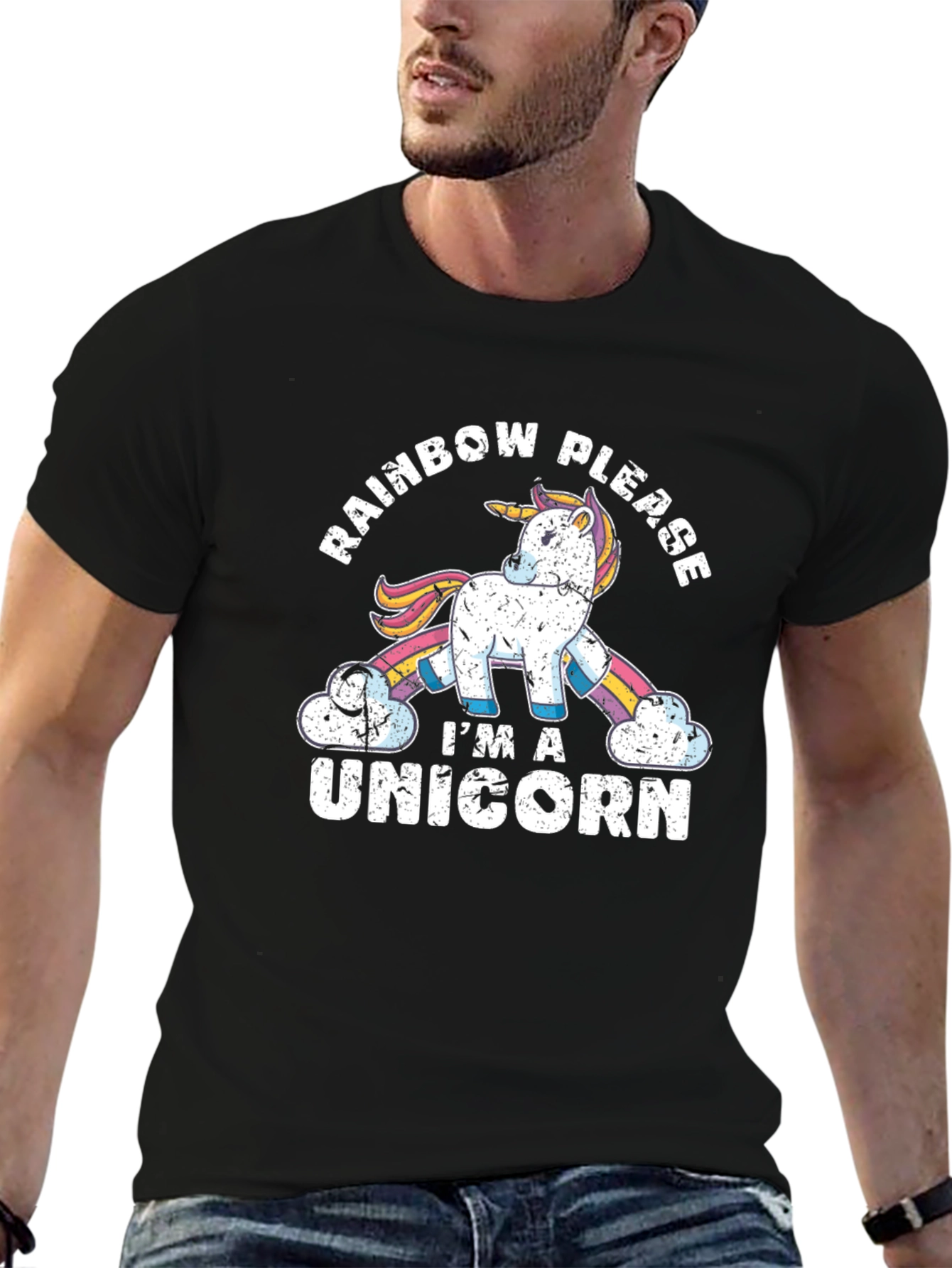Black Rainbow Please I'm a Unicorn Men's Graphic Tee view 6