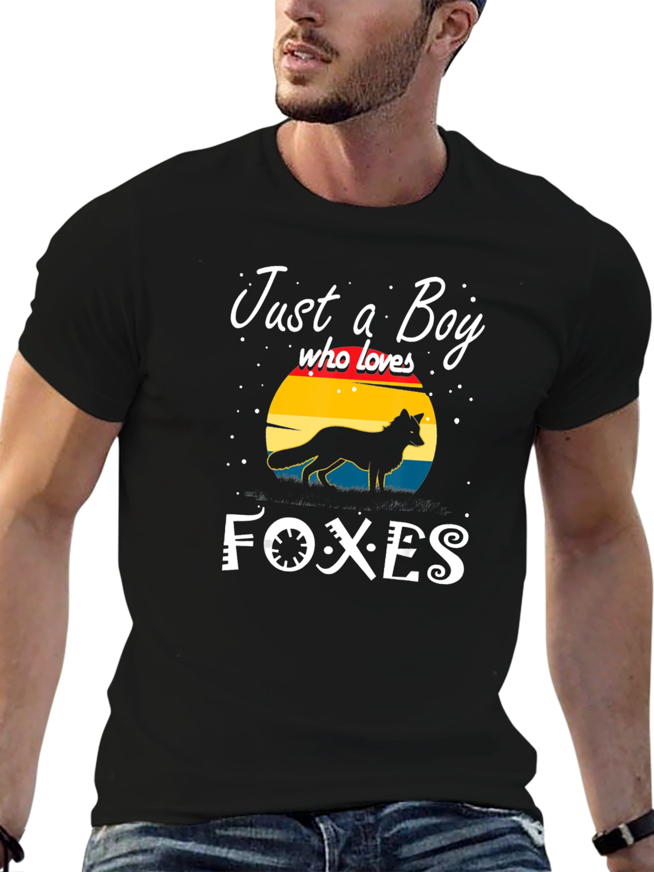 Black Just a Boy Who Loves Foxes T-Shirt view 6