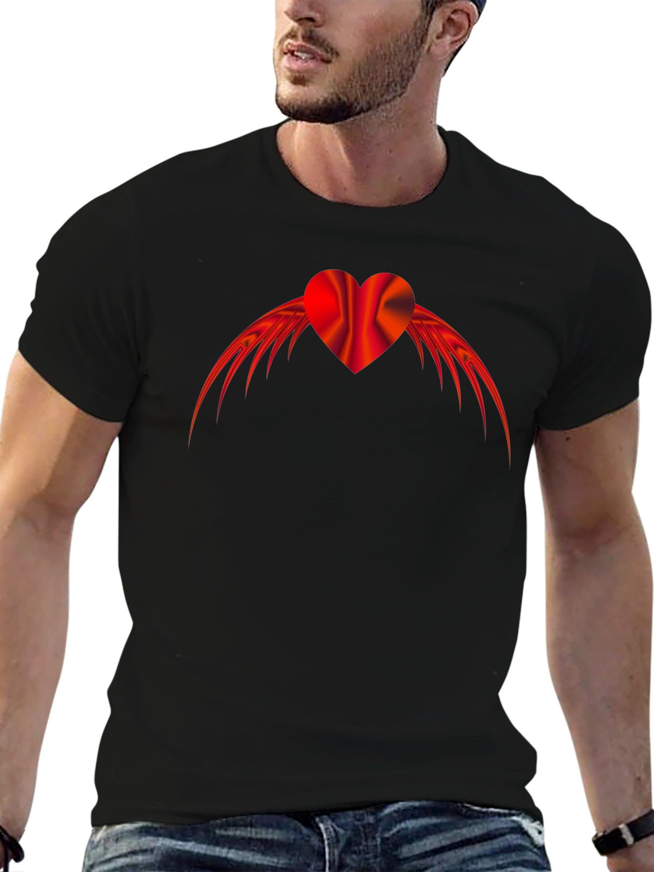 Black Winged Heart Graphic Tee - Black Cotton Blend view 6