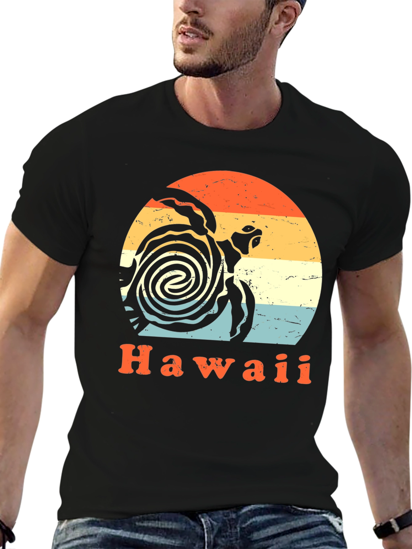 Black Retro Hawaii Turtle T-Shirt - Vintage Style view 6