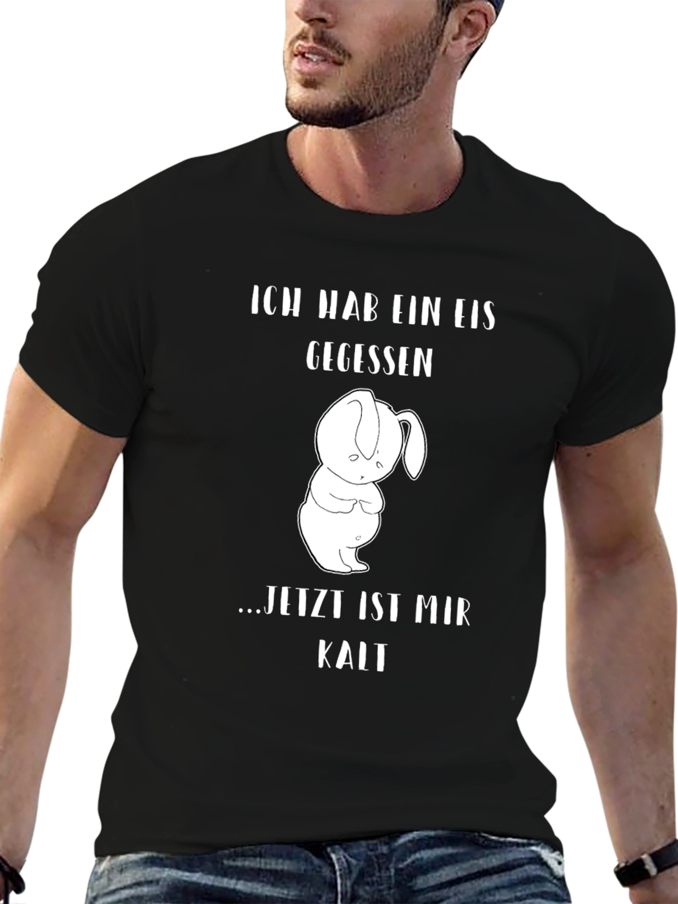 Black Funny Rabbit Ice Cream T-Shirt - Now I'm Cold view 6