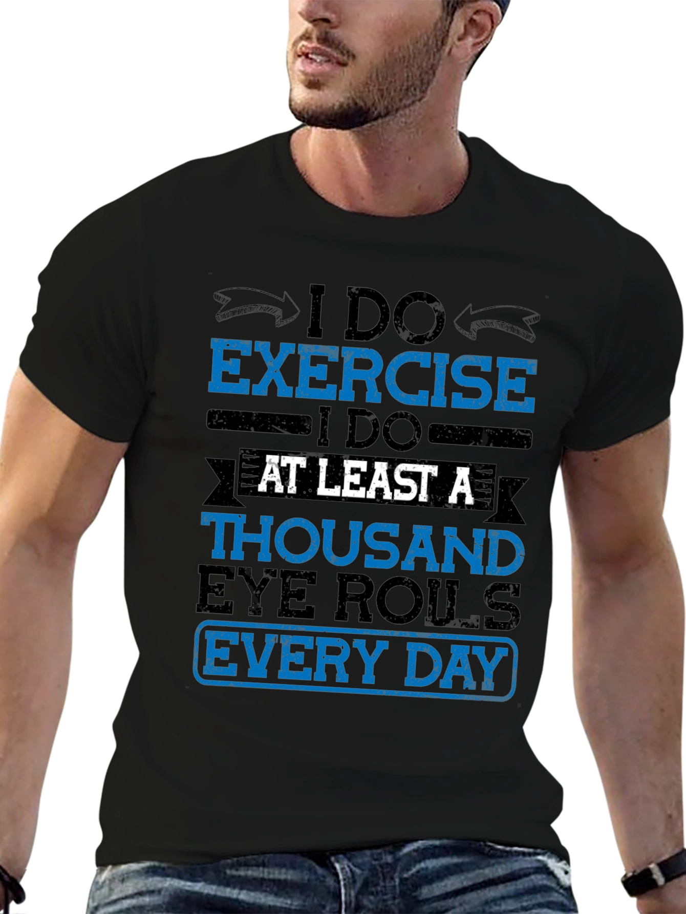 Black Funny Exercise Eye Roll T-Shirt view 6