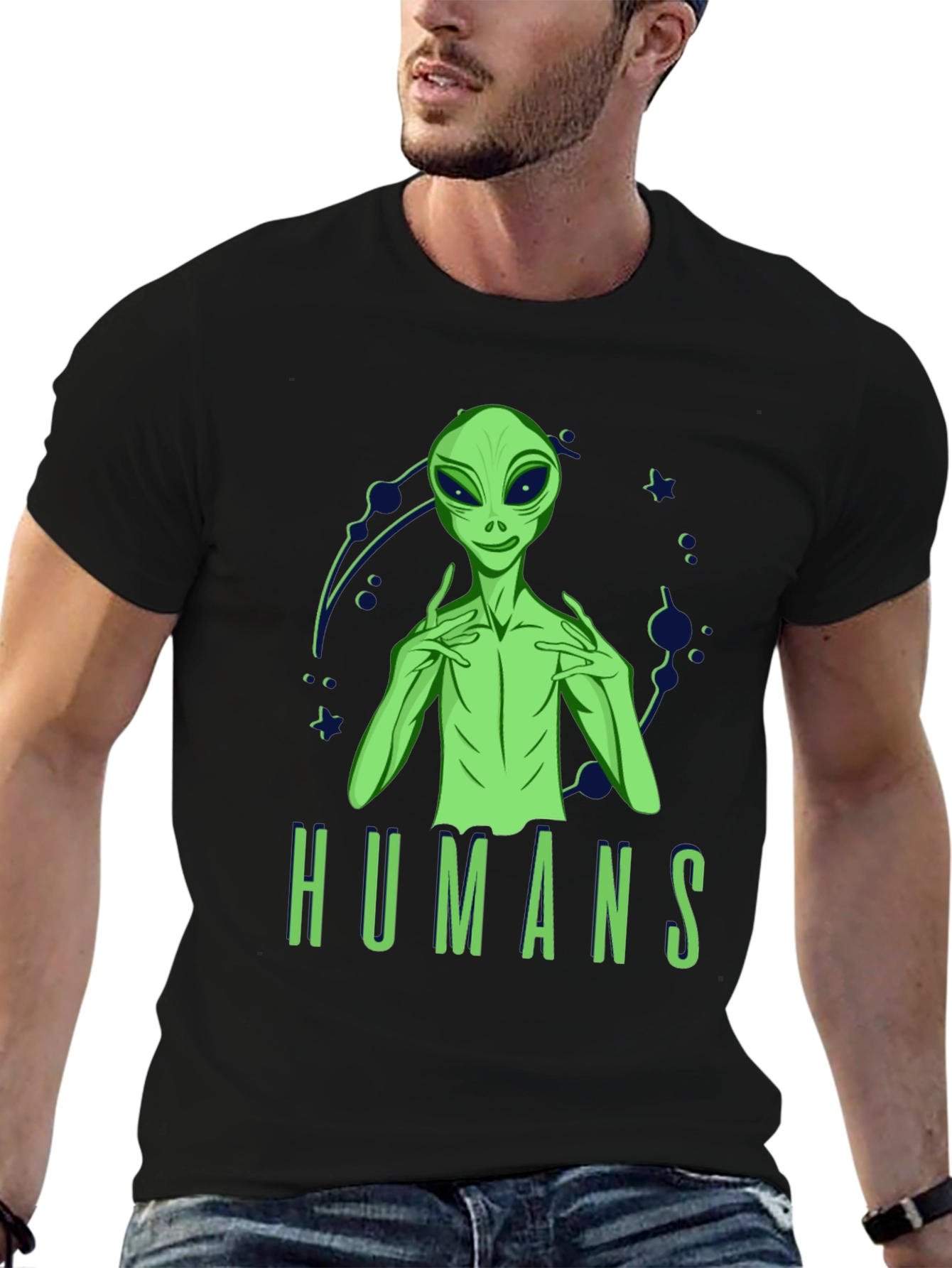 Black Alien 'Humans' Graphic Tee - Men's Black T-Shirt view 6
